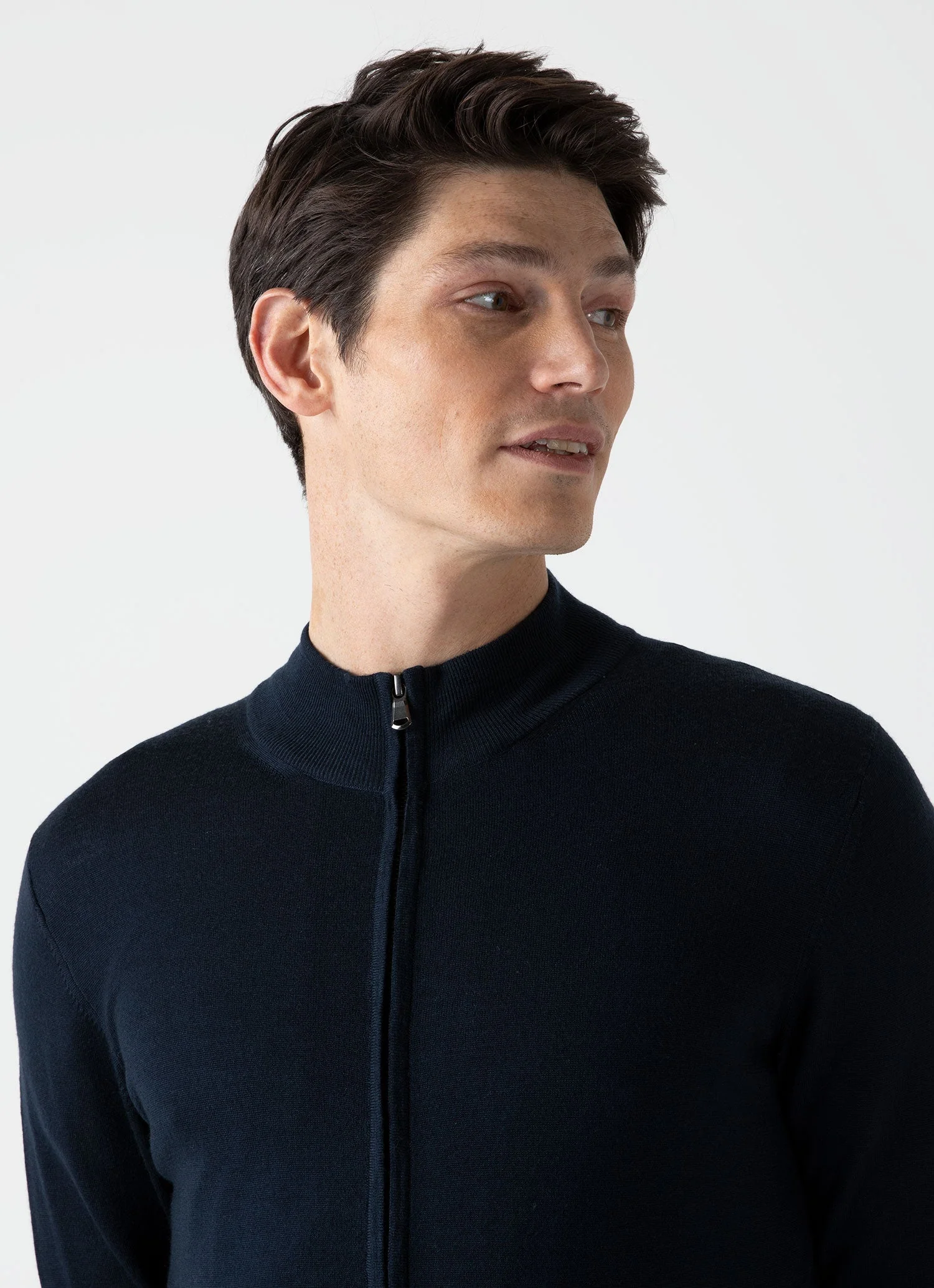 Men's Extra-Fine Merino Zip Cardigan in Light Navy - Image 5