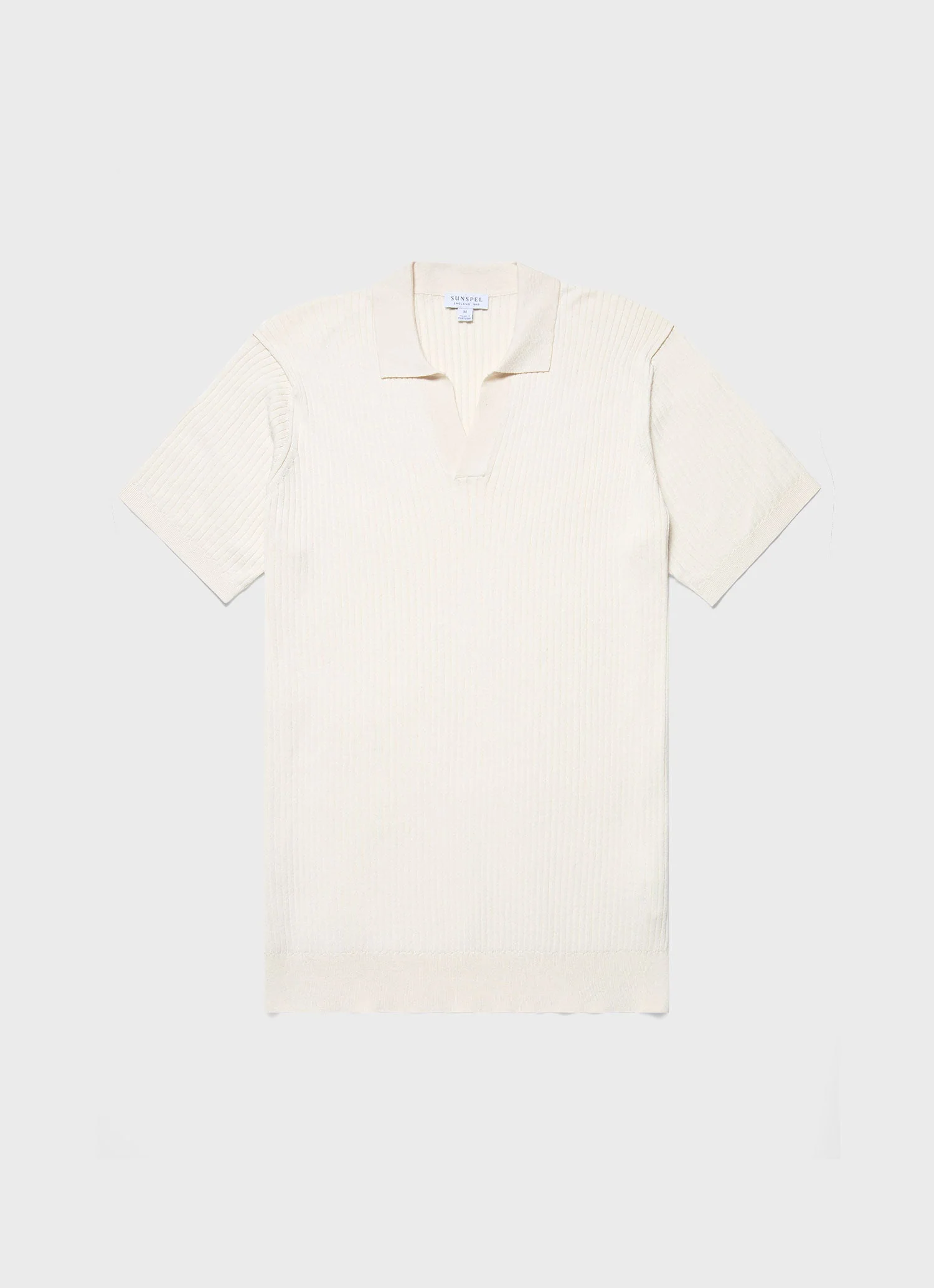 Men's Fine Rib Silk Cotton Polo in Ecru