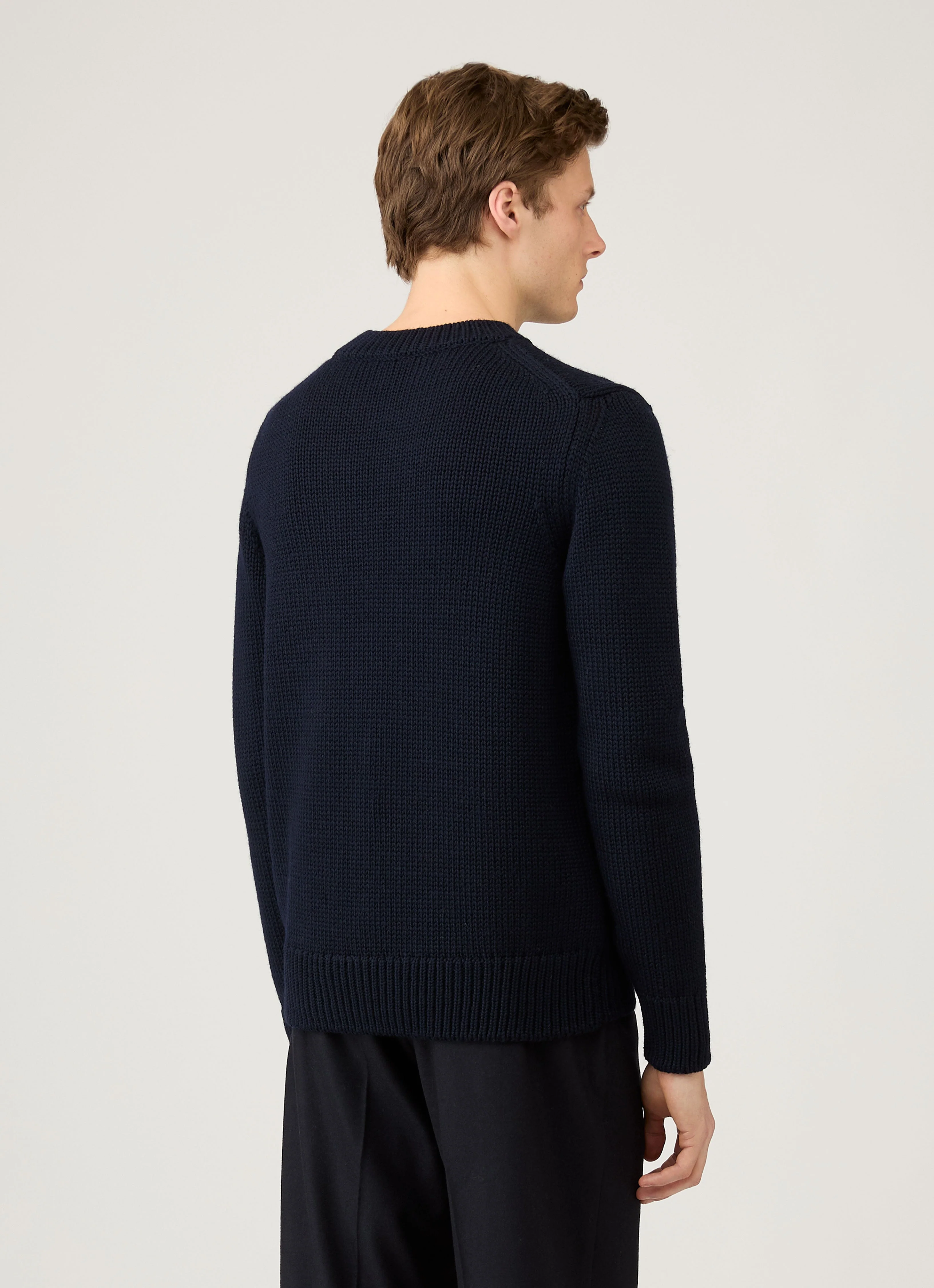 Men's Fisherman Jumper in Navy - Image 5