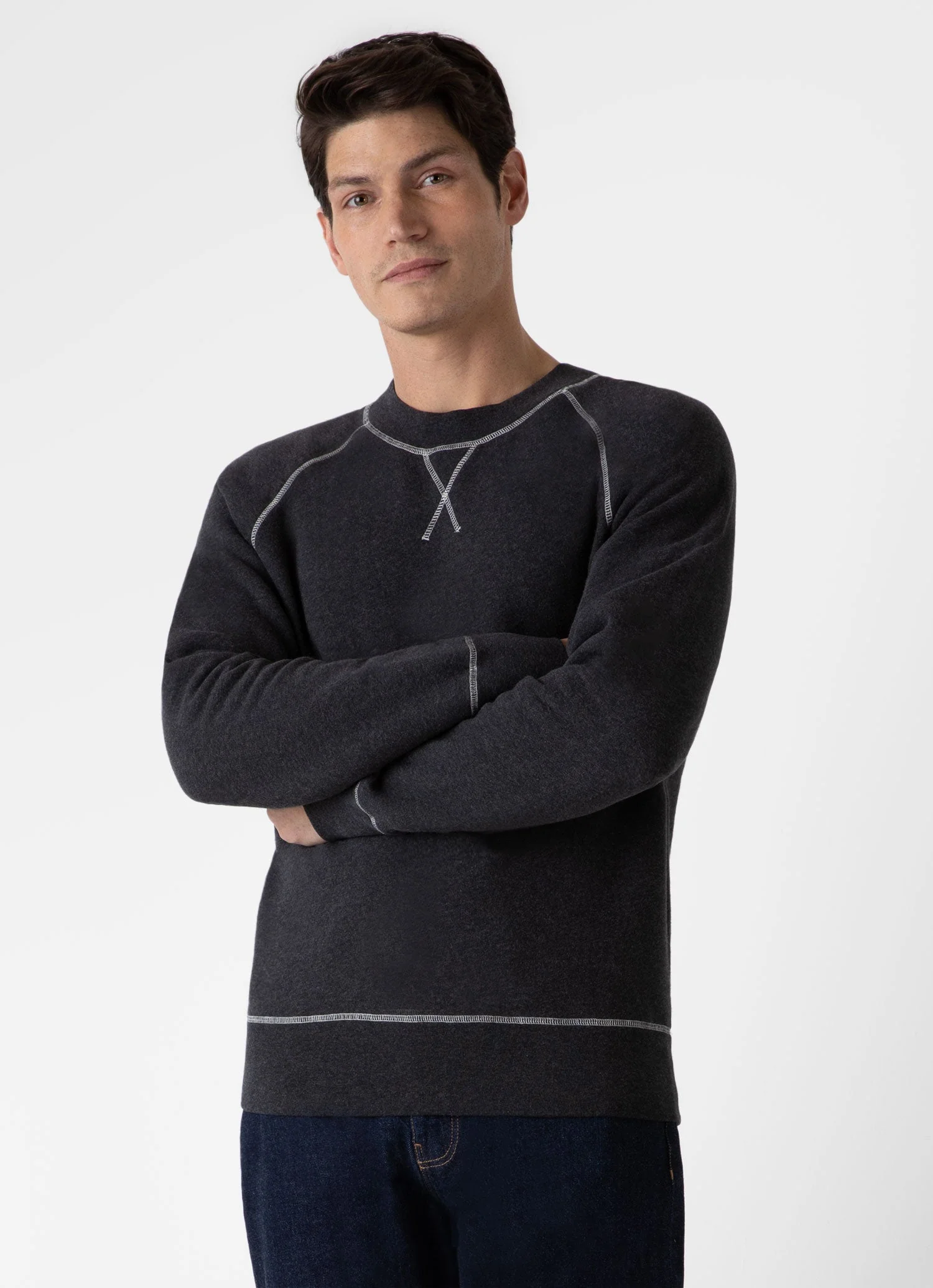 Men's Fleeceback Sweatshirt in Charcoal Melange - Image 2