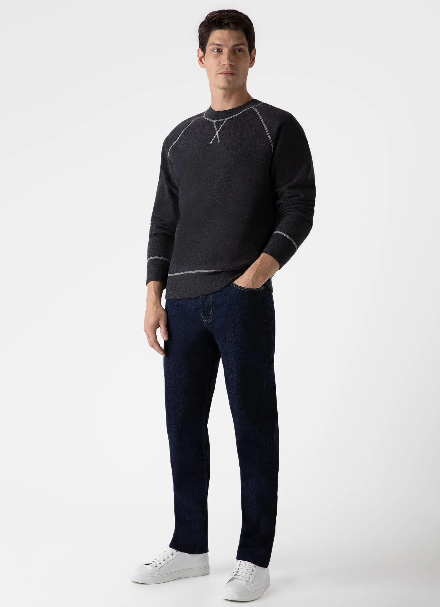 Men's Fleeceback Sweatshirt in Charcoal Melange - Image 3