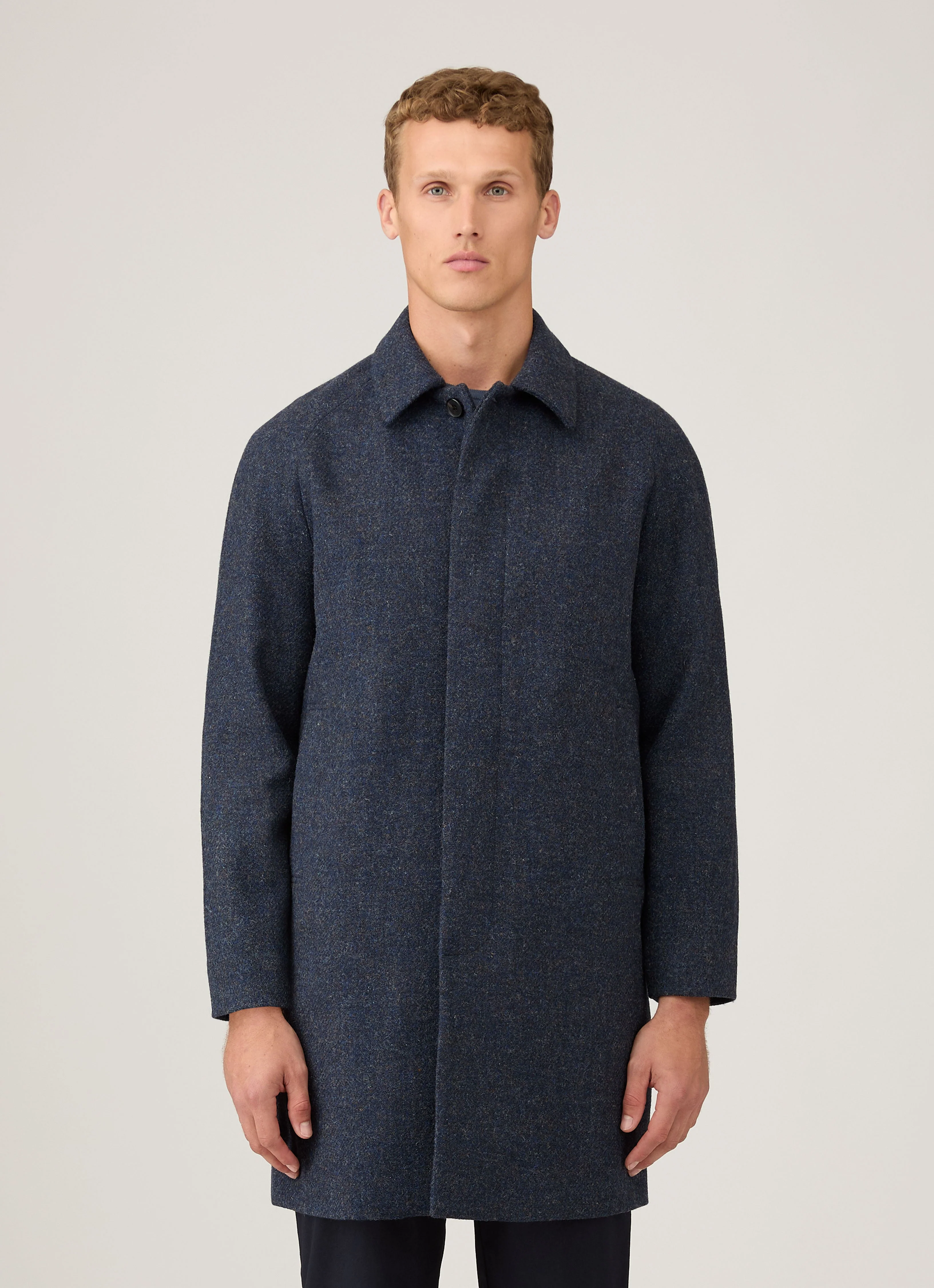 Men's Harris Tweed Car Coat in Selvedge Blue - Image 2