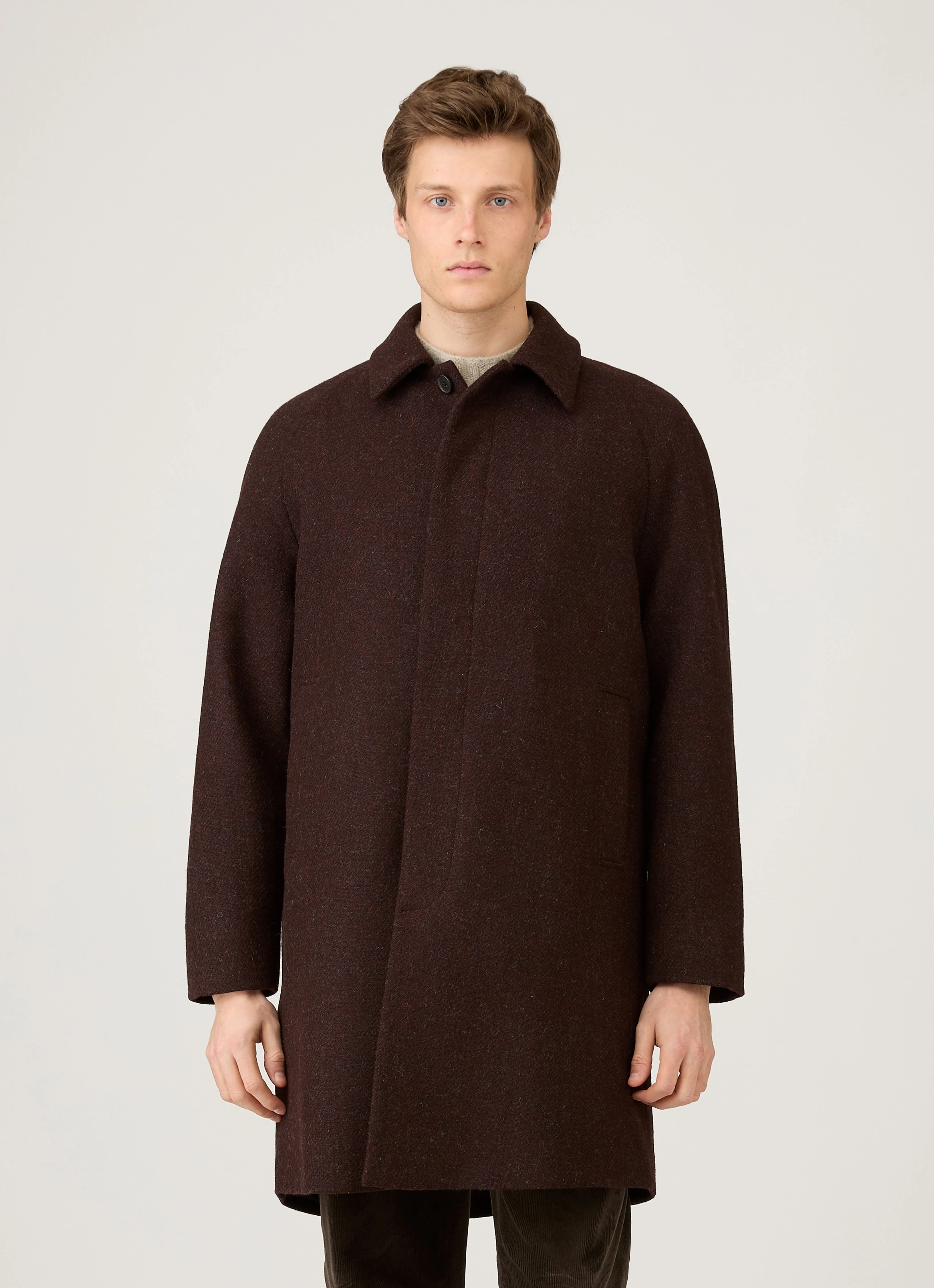 Men's Harris Tweed Car Coat in Truffle - Image 2