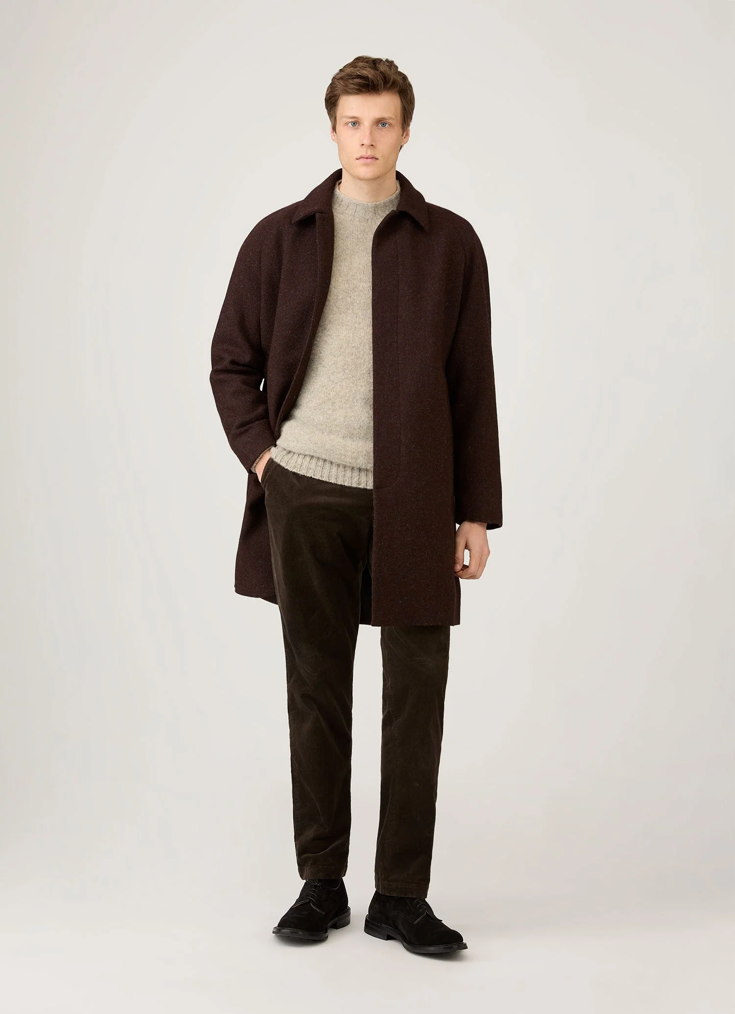 Men's Harris Tweed Car Coat in Truffle - Image 3