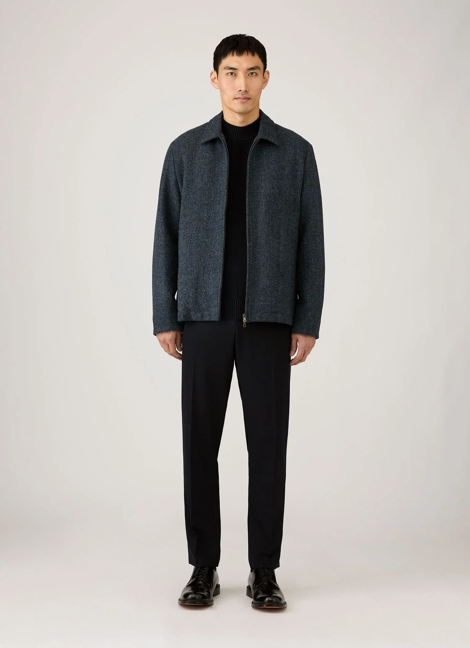 Men's Harris Tweed Harrington Jacket in Blue Herringbone - Image 3