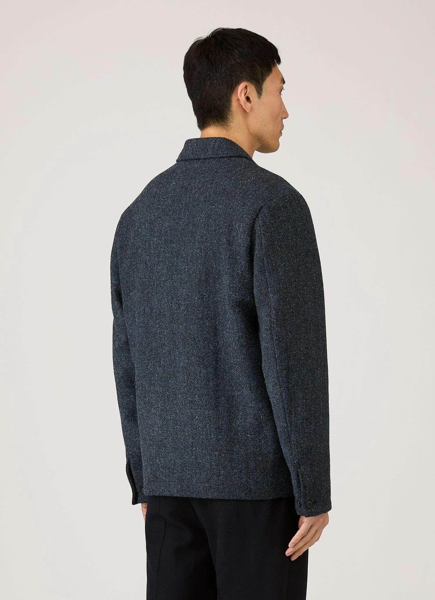 Men's Harris Tweed Harrington Jacket in Blue Herringbone - Image 5