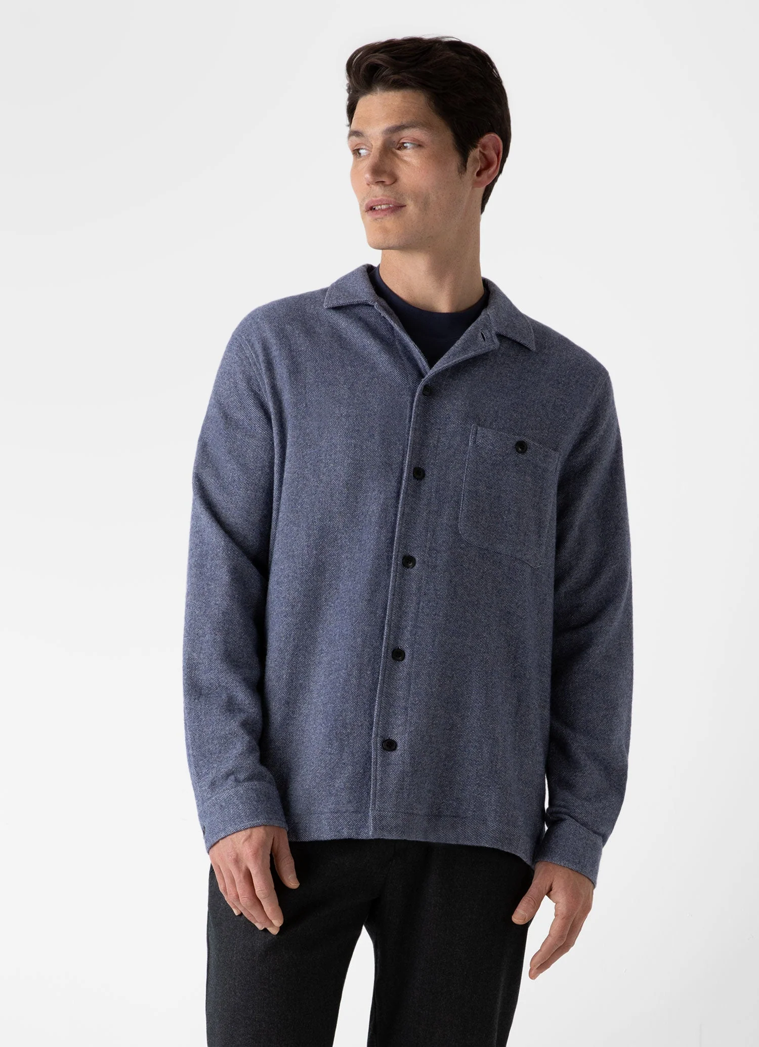 Men's Heavy Flannel Overshirt in Blue Melange - Image 2