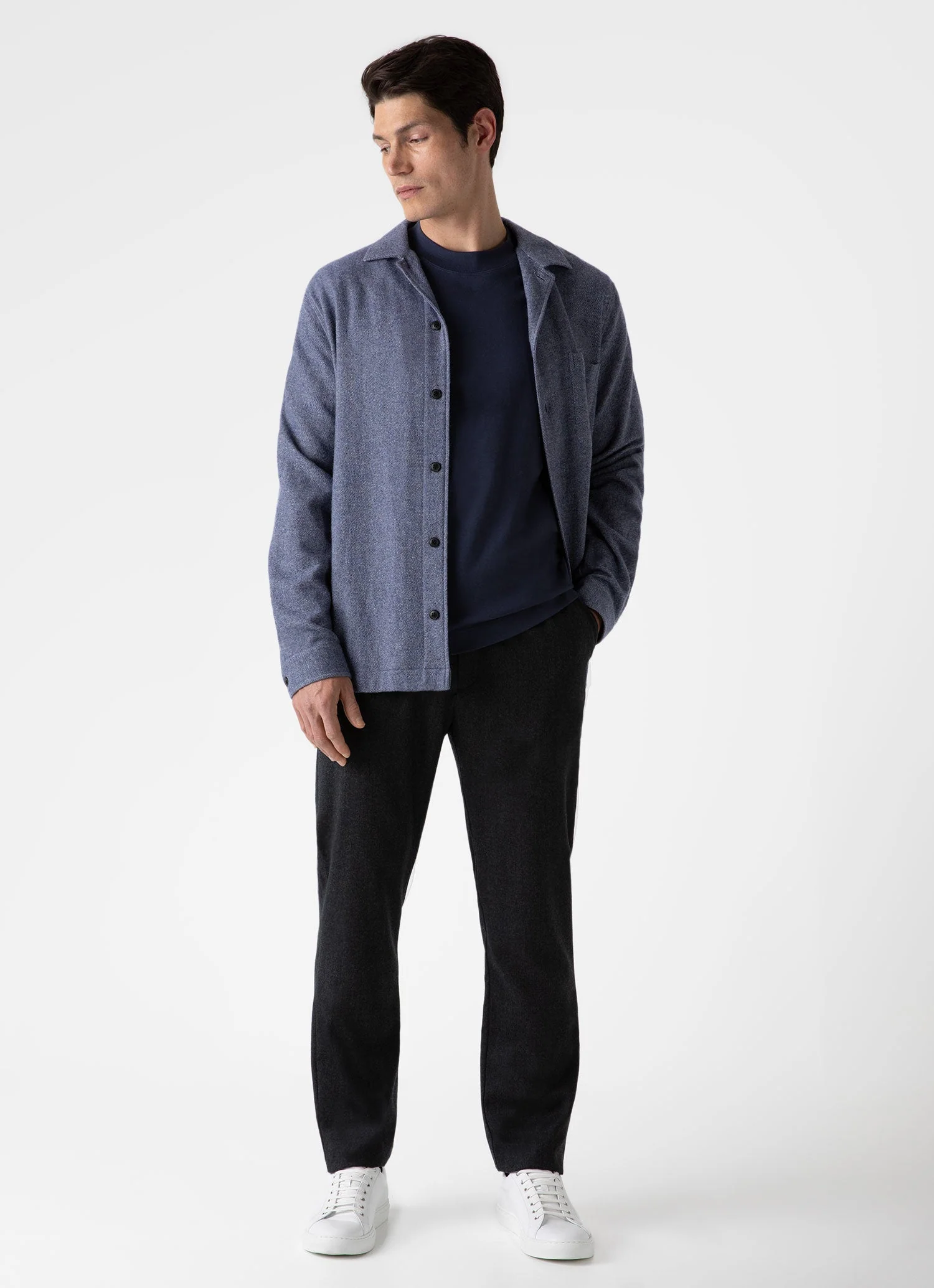 Men's Heavy Flannel Overshirt in Blue Melange - Image 3