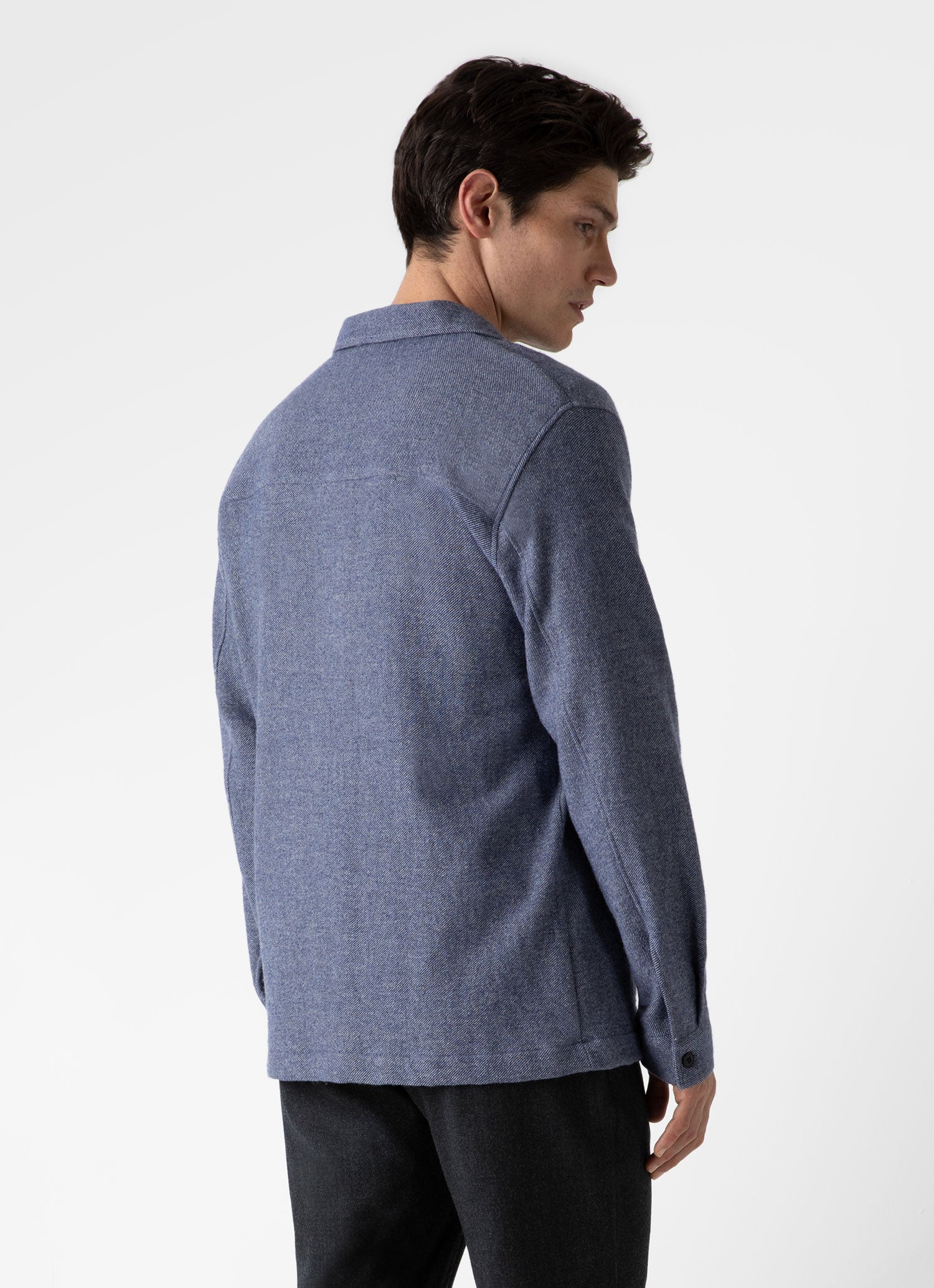 Men's Heavy Flannel Overshirt in Blue Melange - Image 4
