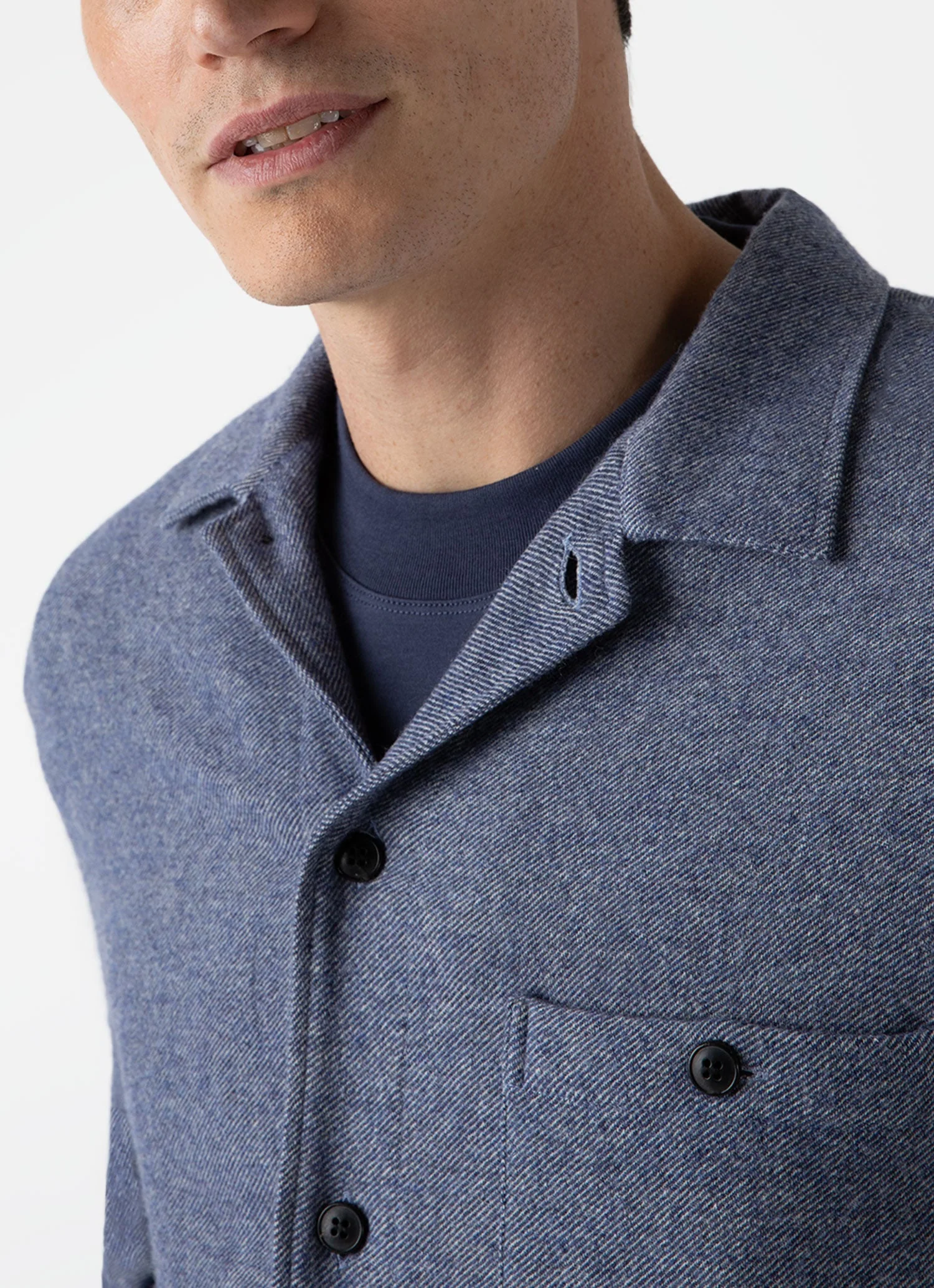 Men's Heavy Flannel Overshirt in Blue Melange - Image 5