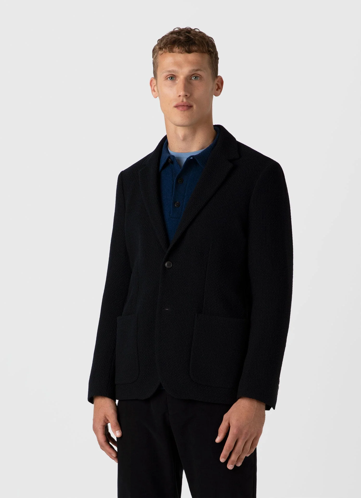 Men's Heavy Wool Jersey Blazer in Navy - Image 2