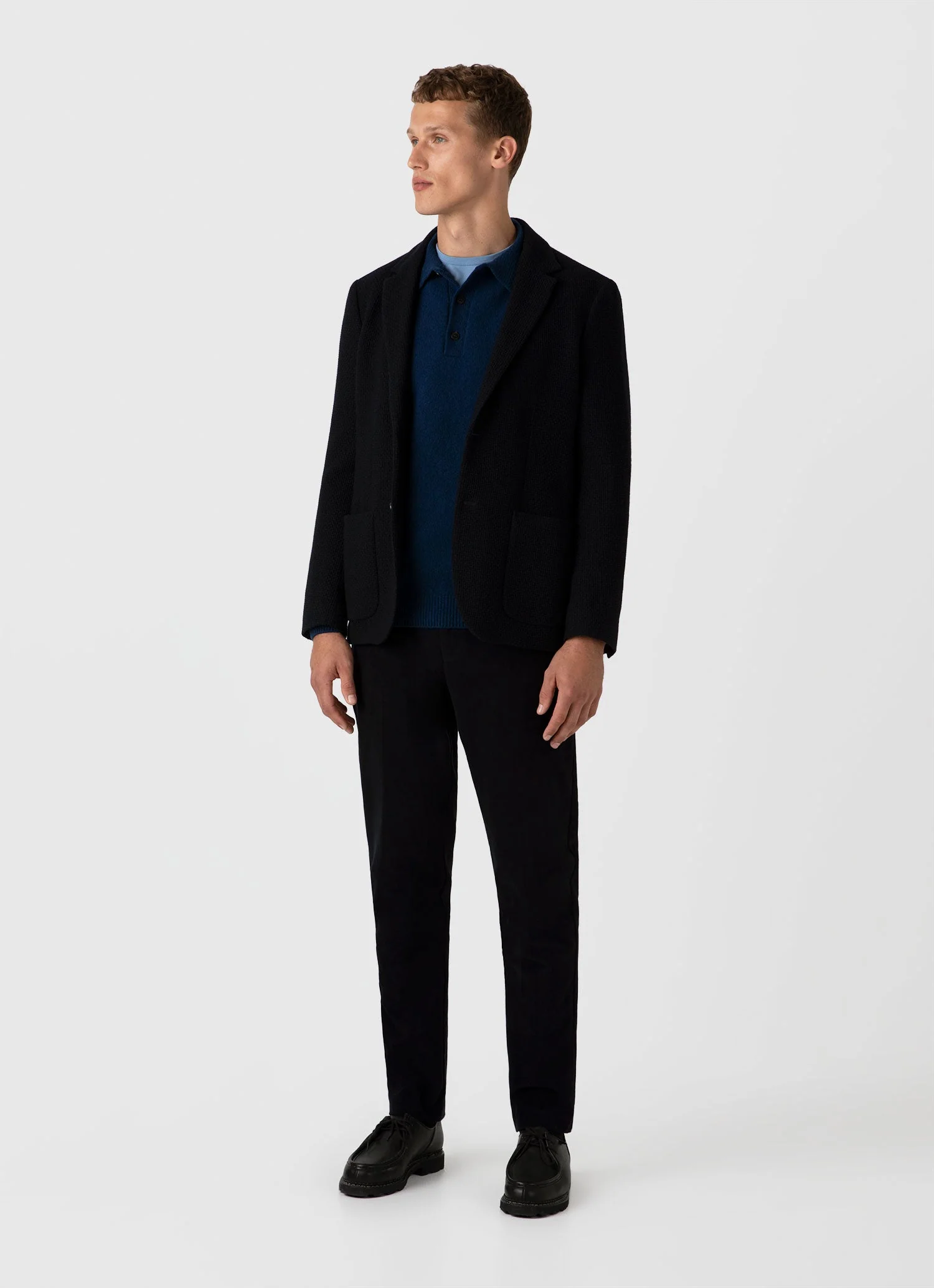 Men's Heavy Wool Jersey Blazer in Navy - Image 3