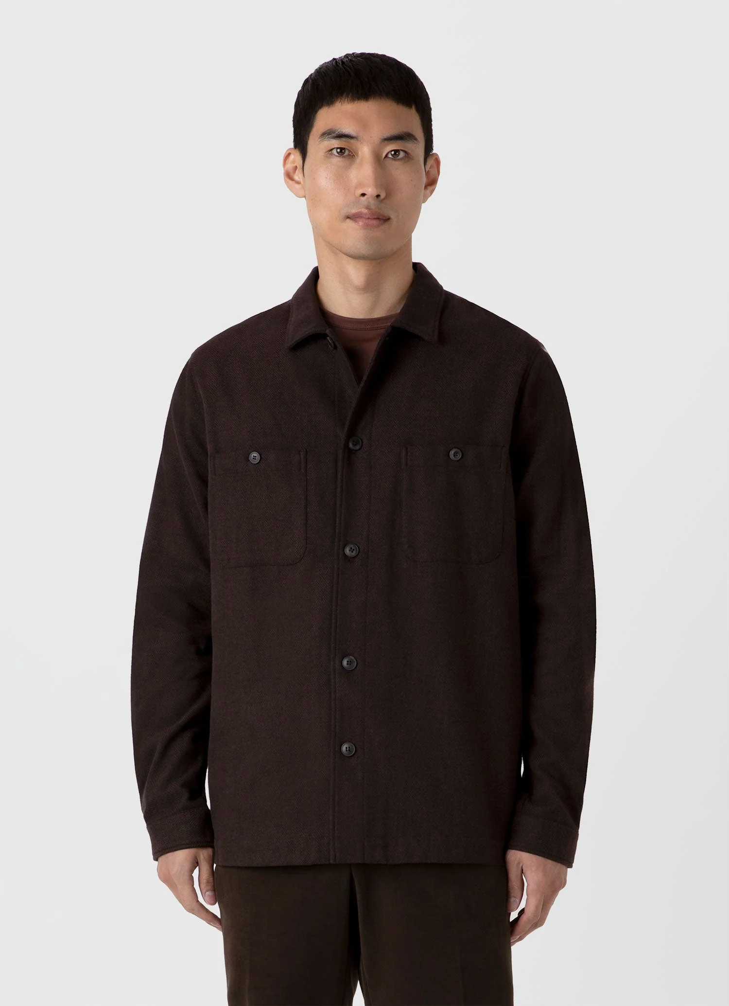 Men's Herringbone Overshirt in Cocoa Brown - Image 2
