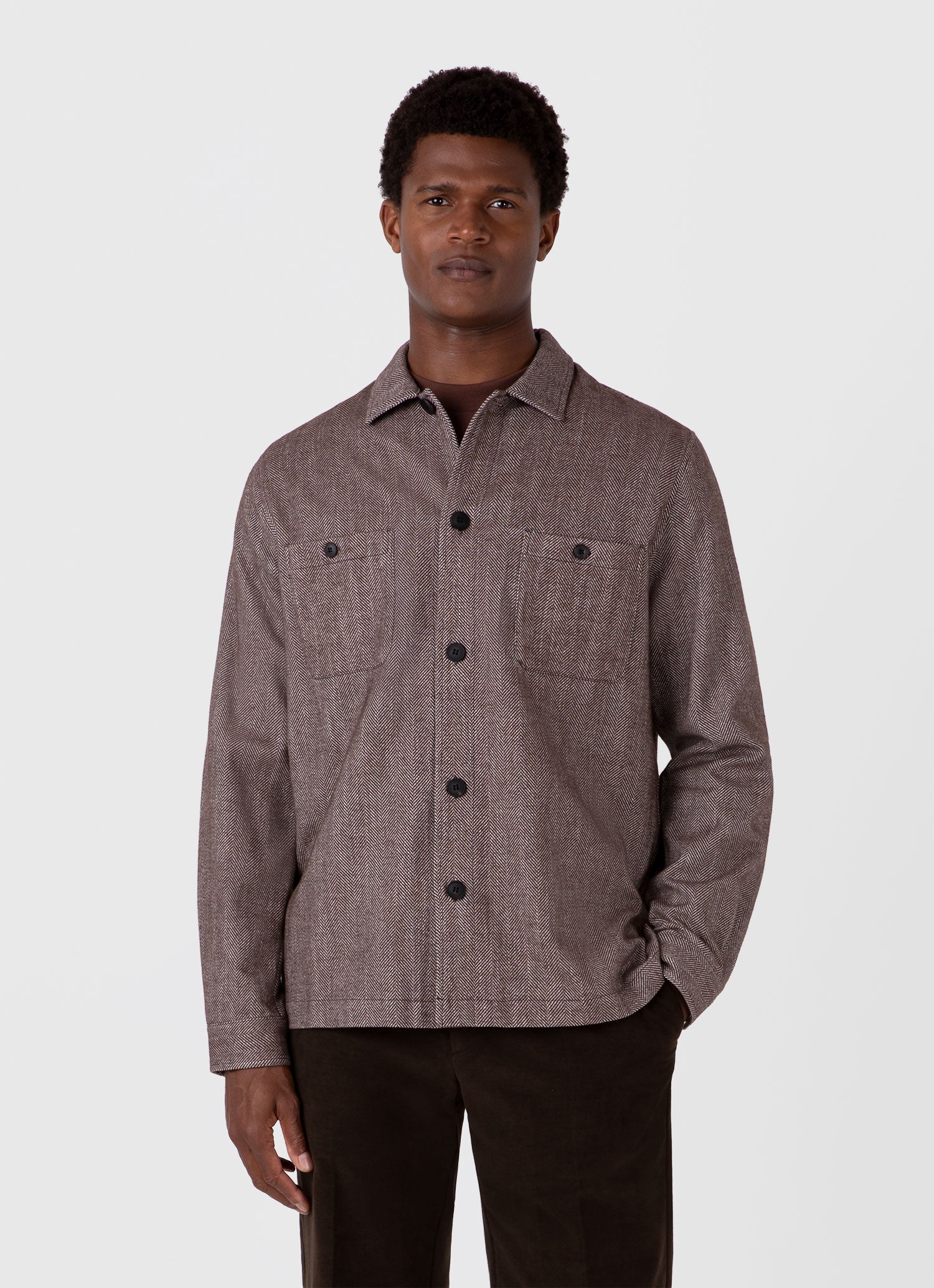Men's Herringbone Overshirt in Light Brown - Image 2