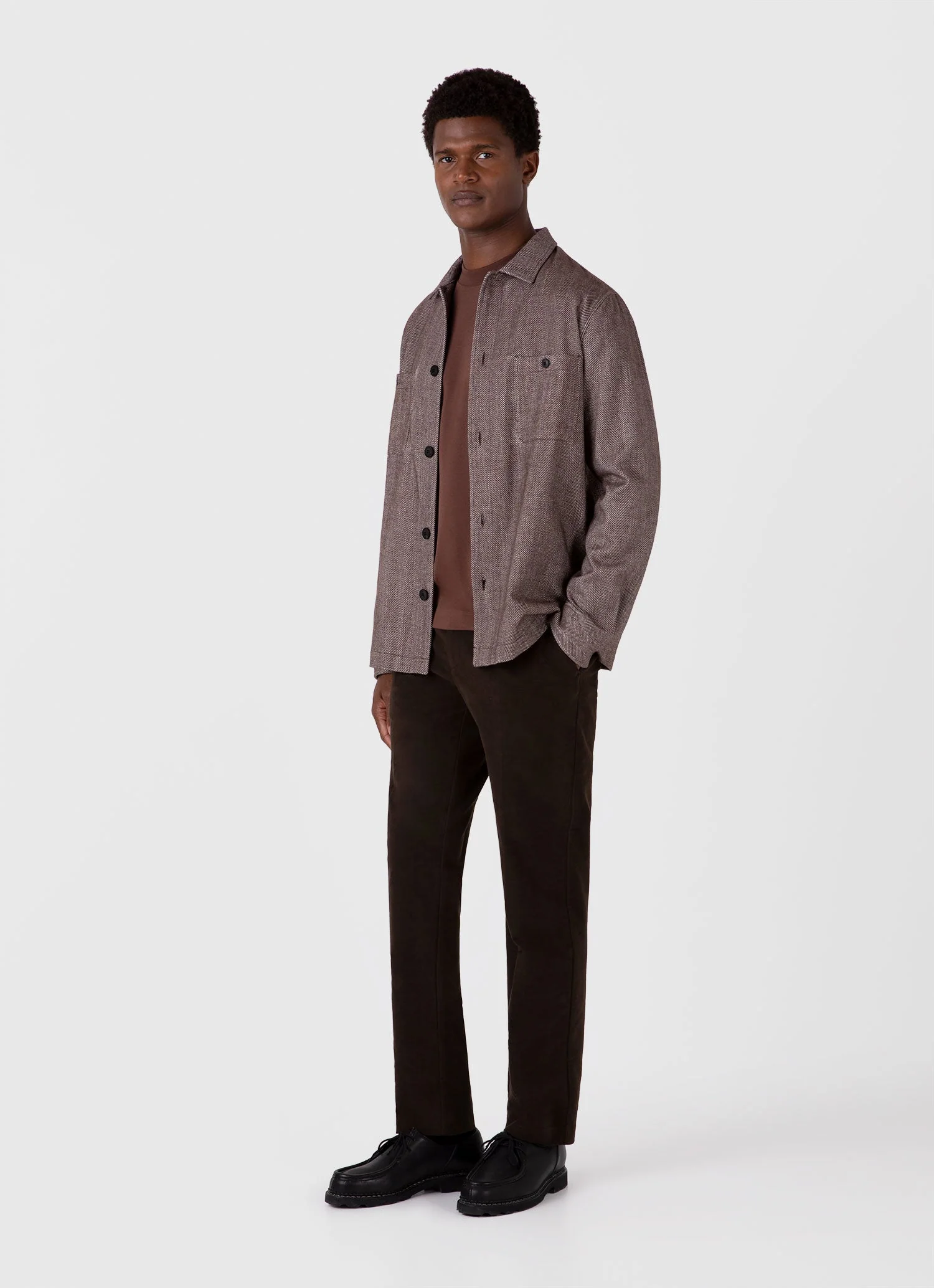 Men's Herringbone Overshirt in Light Brown - Image 3
