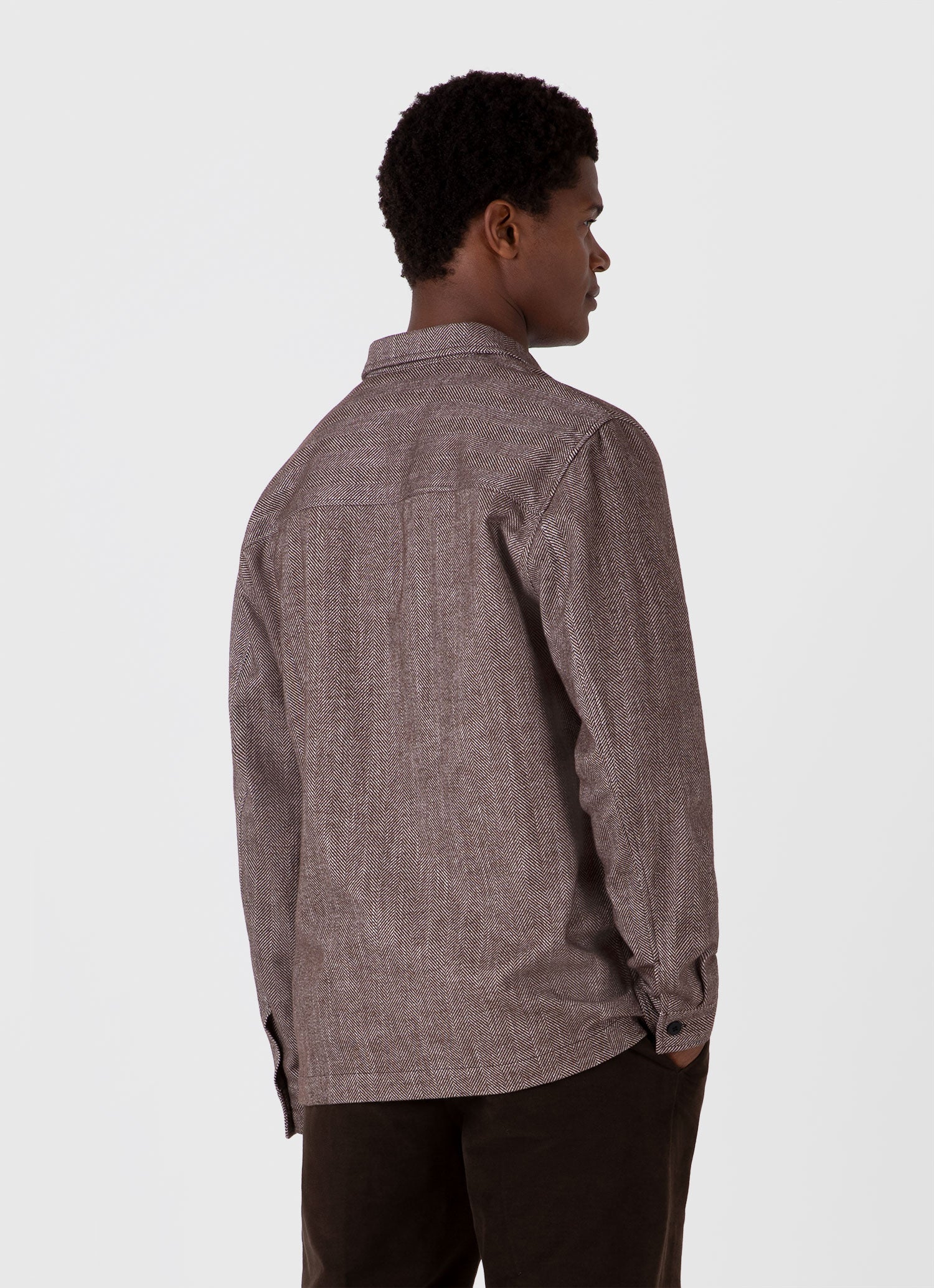 Men's Herringbone Overshirt in Light Brown - Image 5