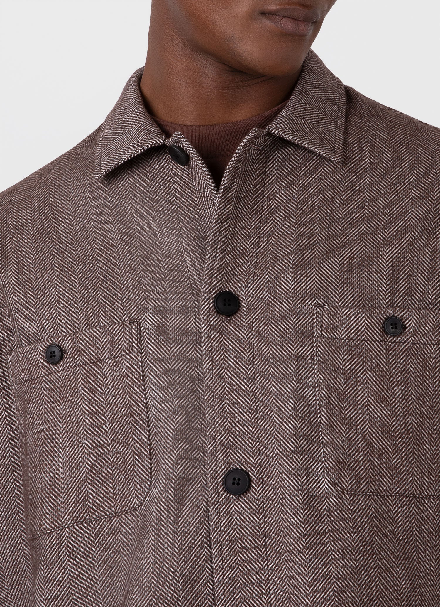 Men's Herringbone Overshirt in Light Brown - Image 6