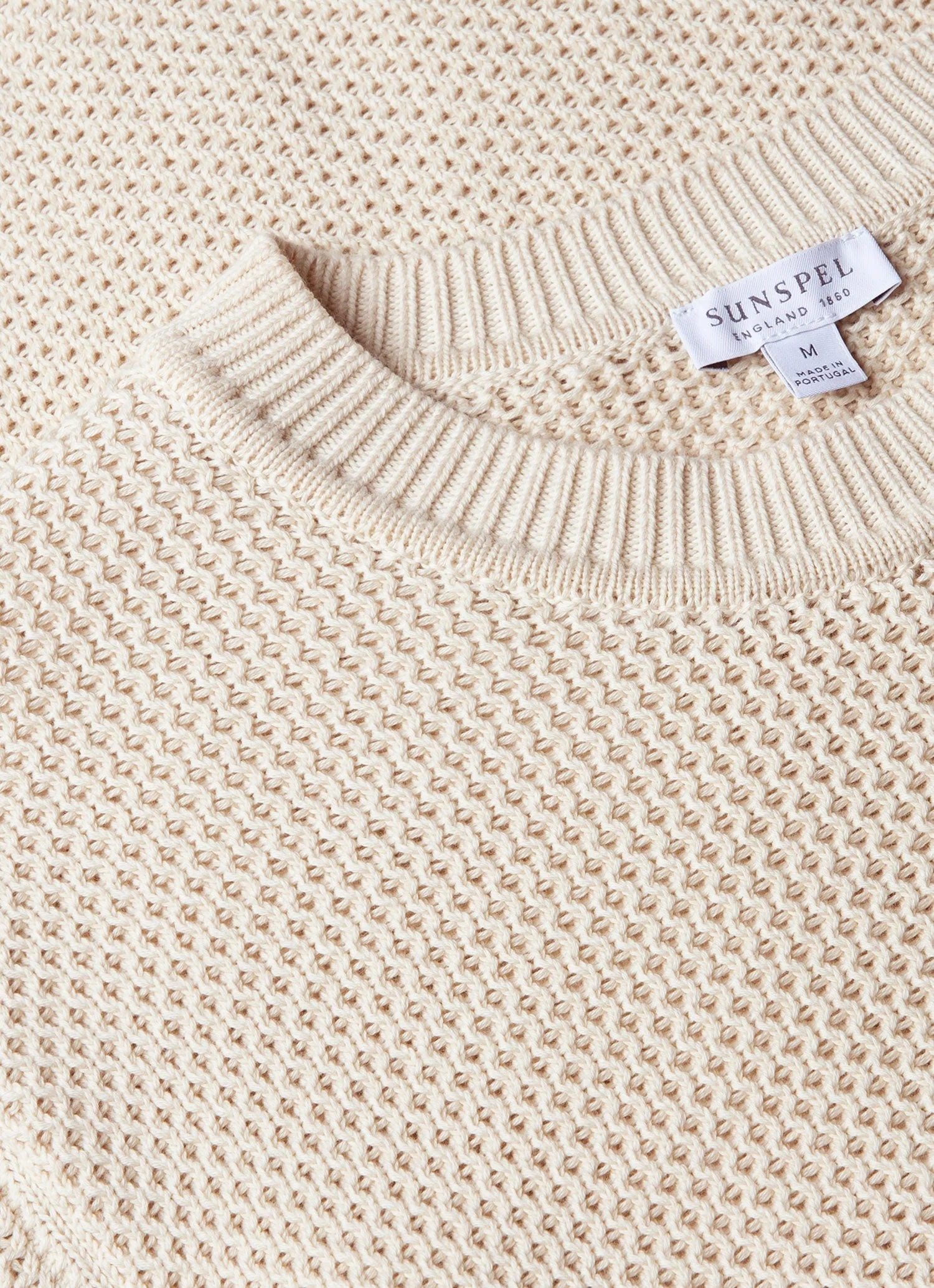 Men's Honeycomb Cotton Crew Neck Jumper in Ecru - Image 4