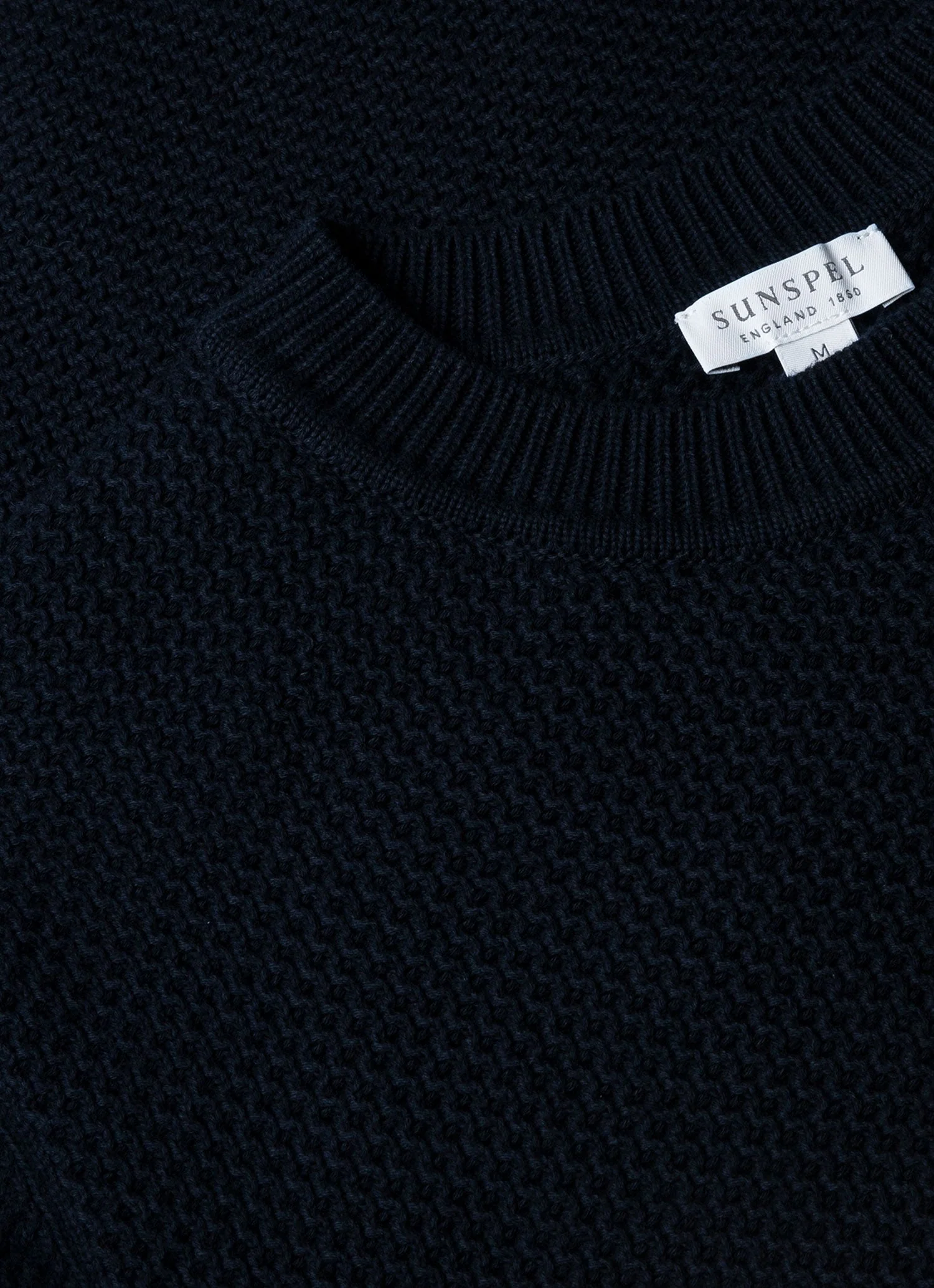 Men's Honeycomb Cotton Crew Neck Jumper in Navy - Image 4