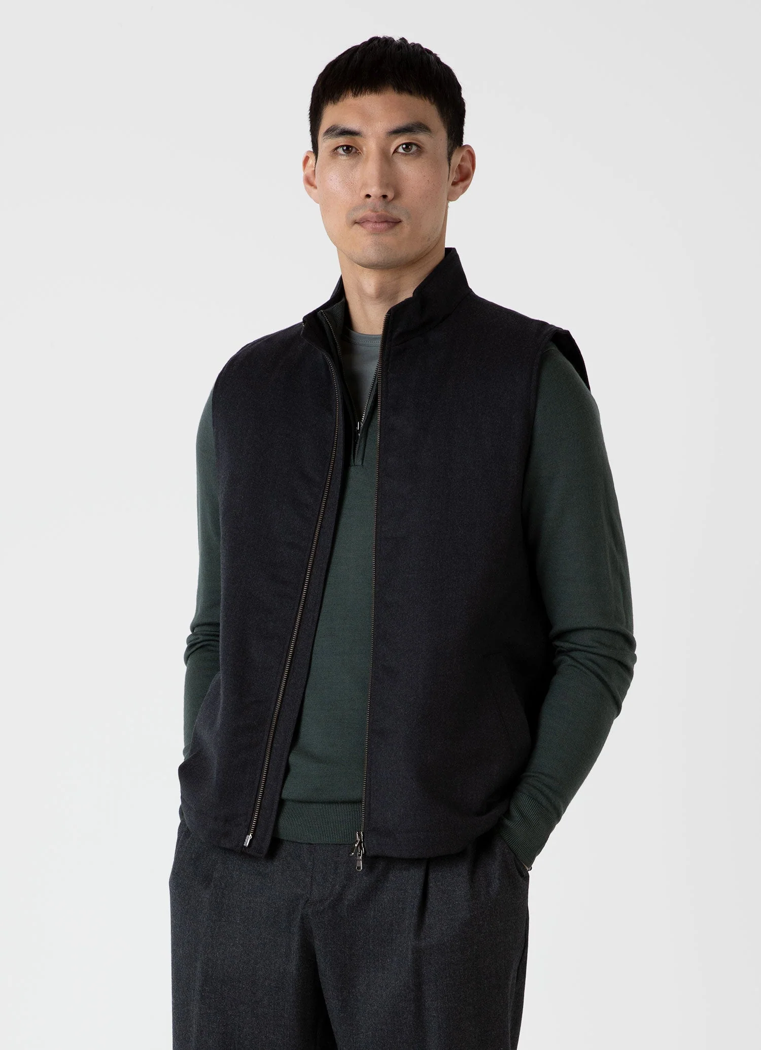 Men's Insulated Wool Gilet in Charcoal Melange - Image 2