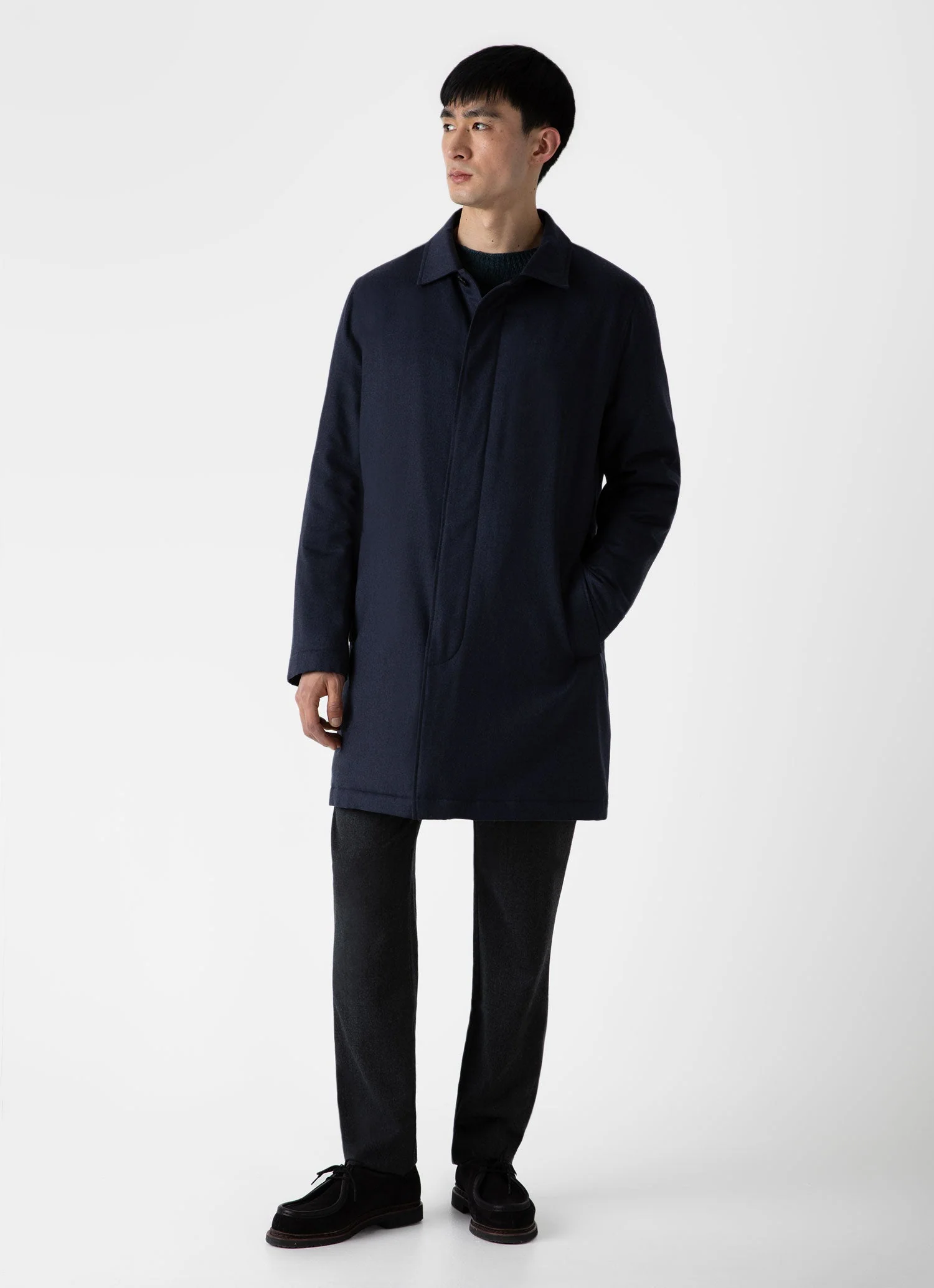 Men's Insulated Wool Mac in Navy Melange - Image 2