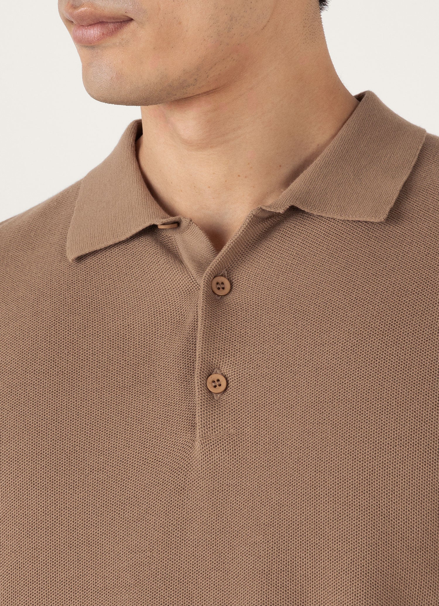 Men's Cotton Knit Polo Shirt in Dune - Image 6