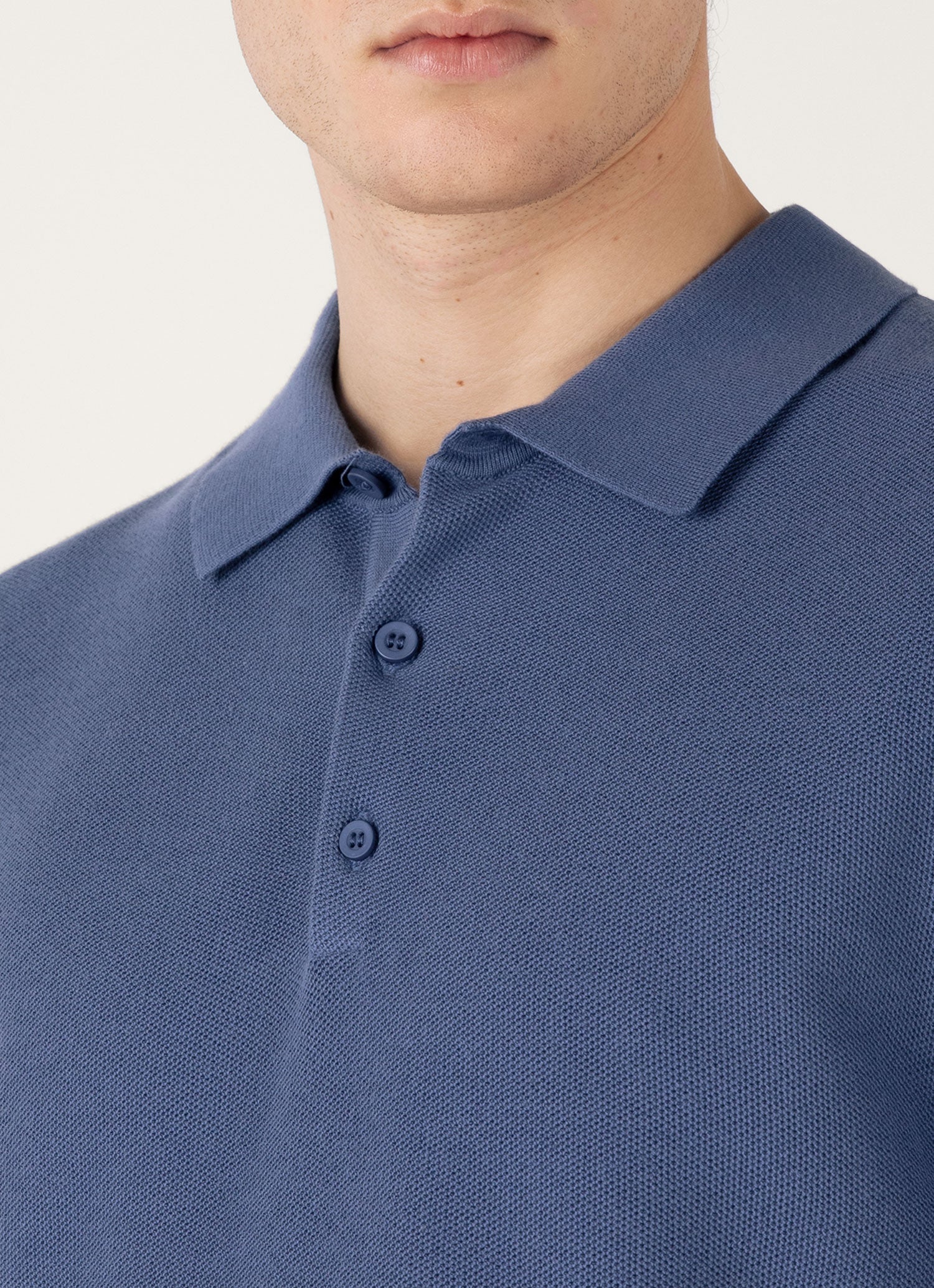 Men's Cotton Knit Polo Shirt in Soft Denim - Image 6