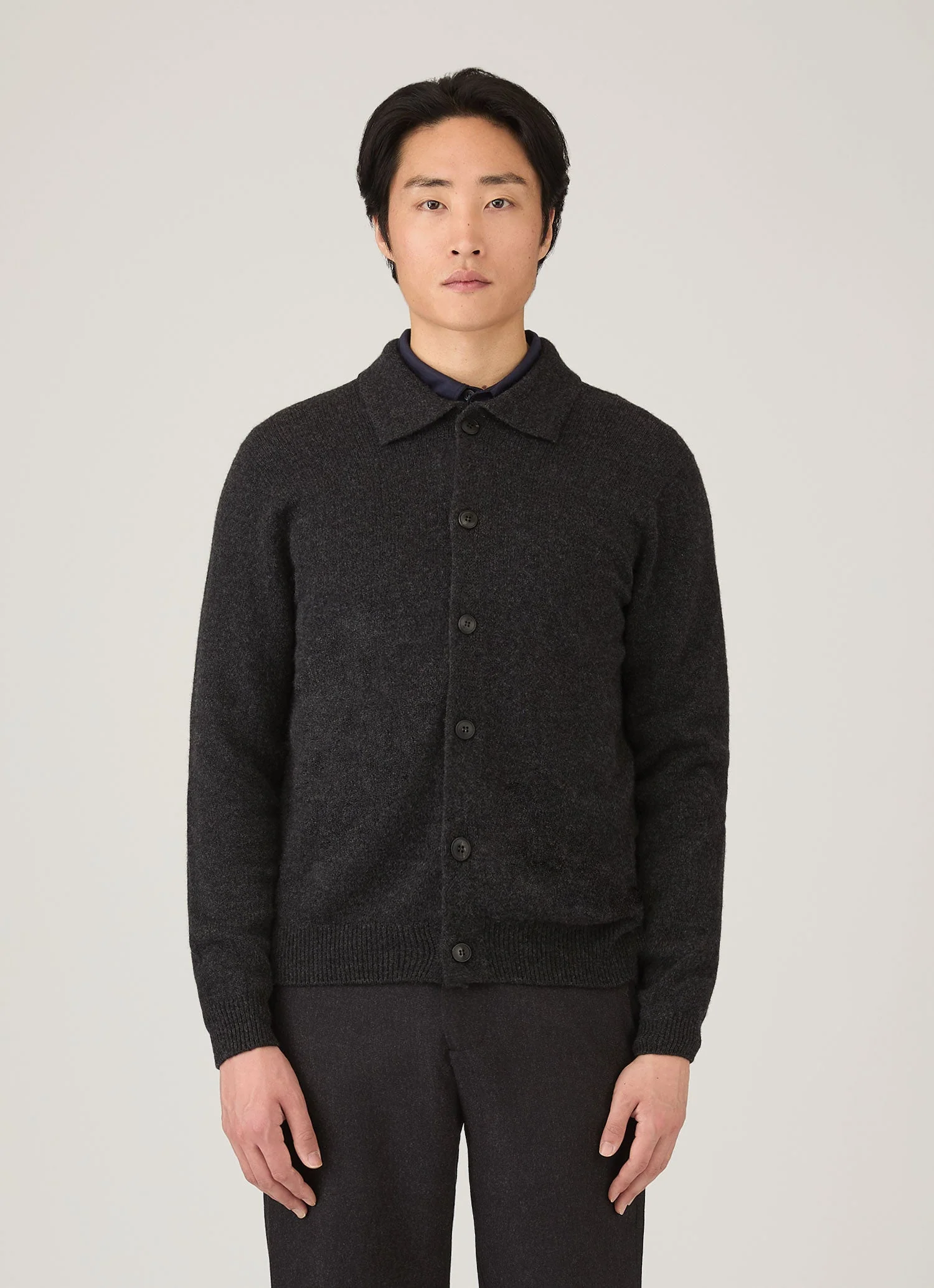 Men's Lambswool Cardigan in Charcoal Melange - Image 2