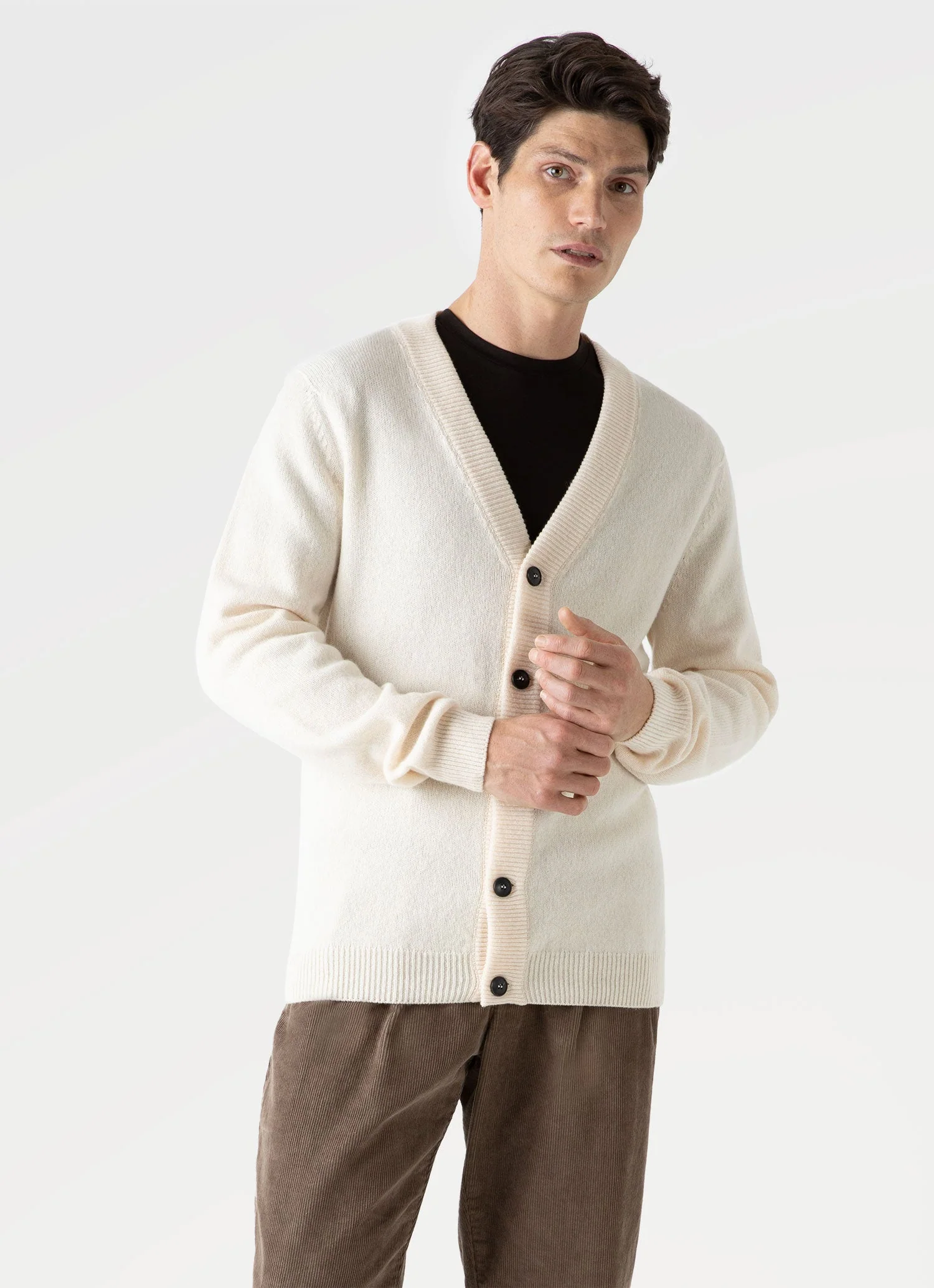 Men's Lambswool Cardigan in Ecru - Image 2