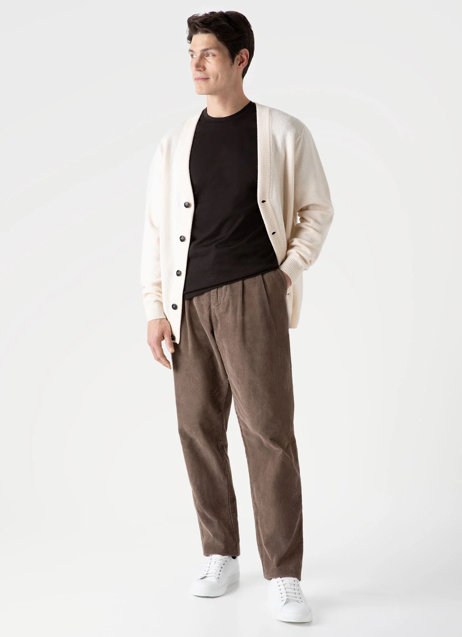 Men's Lambswool Cardigan in Ecru - Image 3