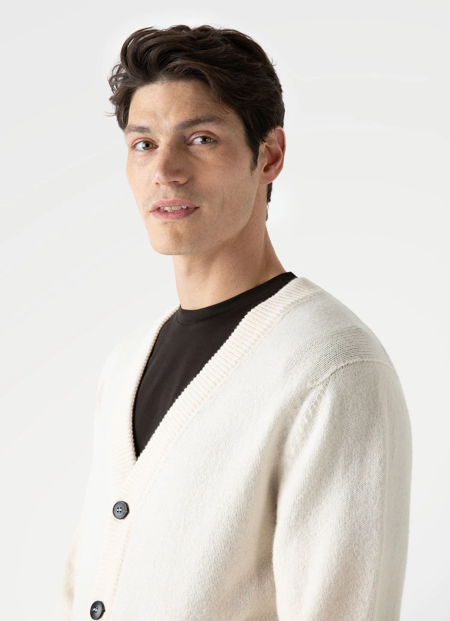 Men's Lambswool Cardigan in Ecru - Image 6