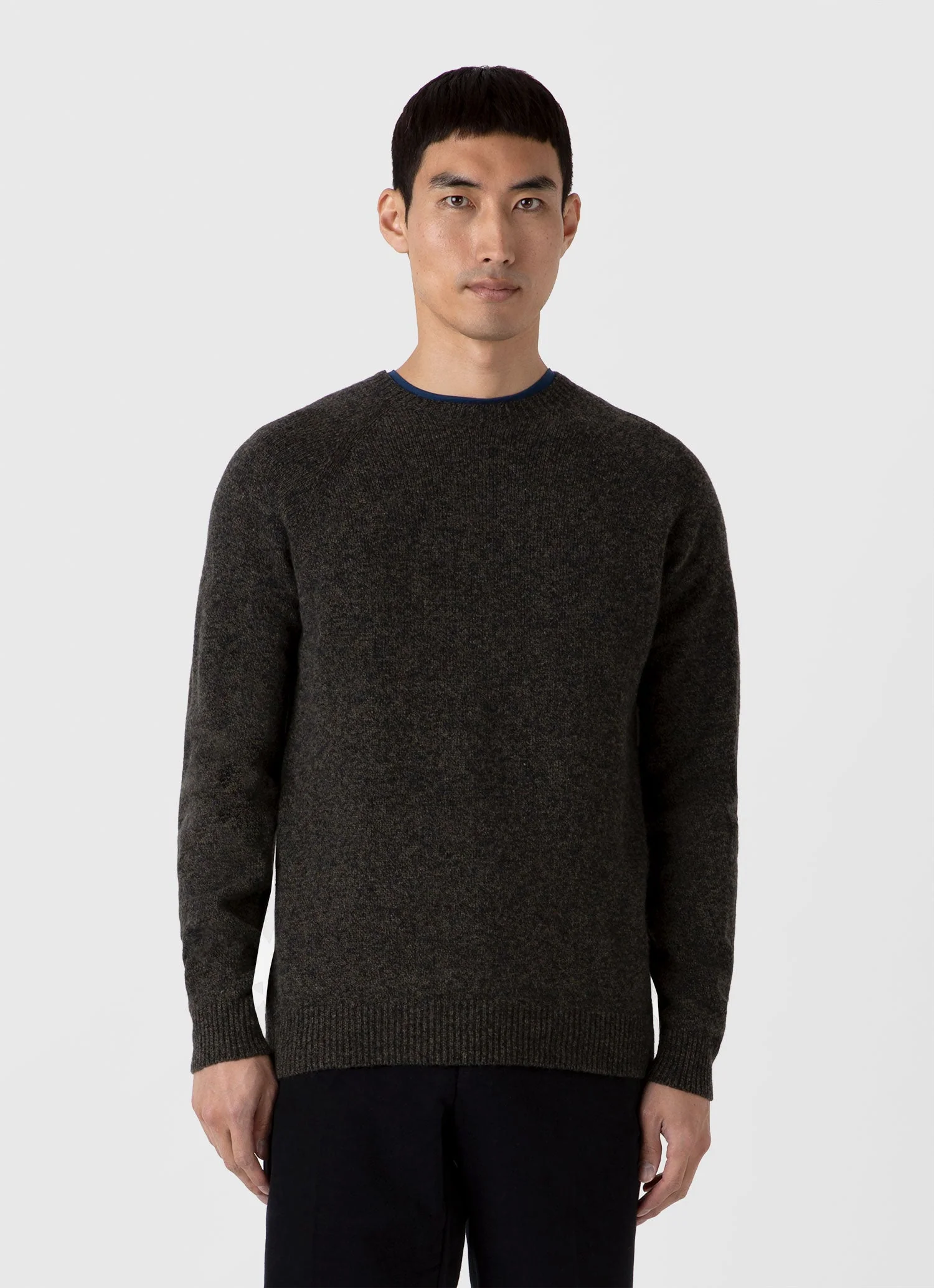Men's Lambswool Crew Neck Jumper in Khaki Twist - Image 2