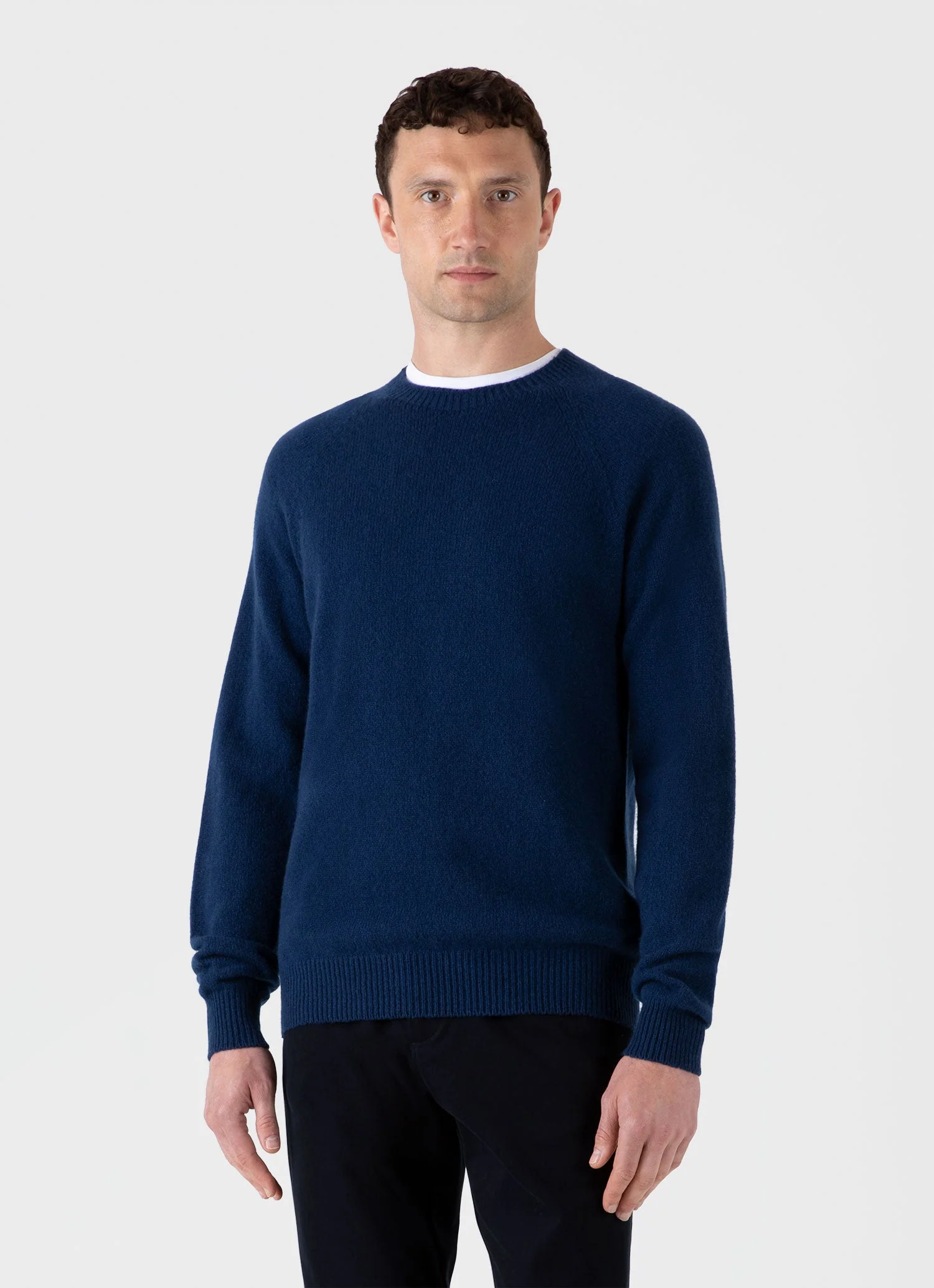 Men's Lambswool Crew Neck Jumper in Naval Blue - Image 2