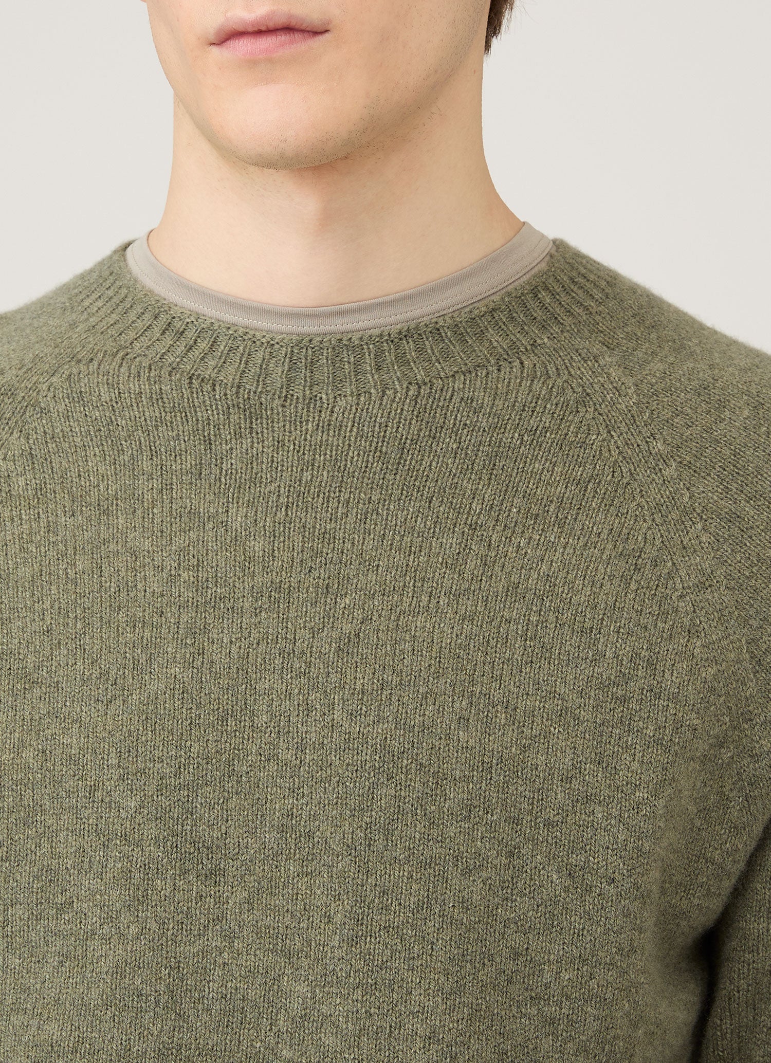 Men's Lambswool Crew Neck Jumper in Sea Moss - Image 6