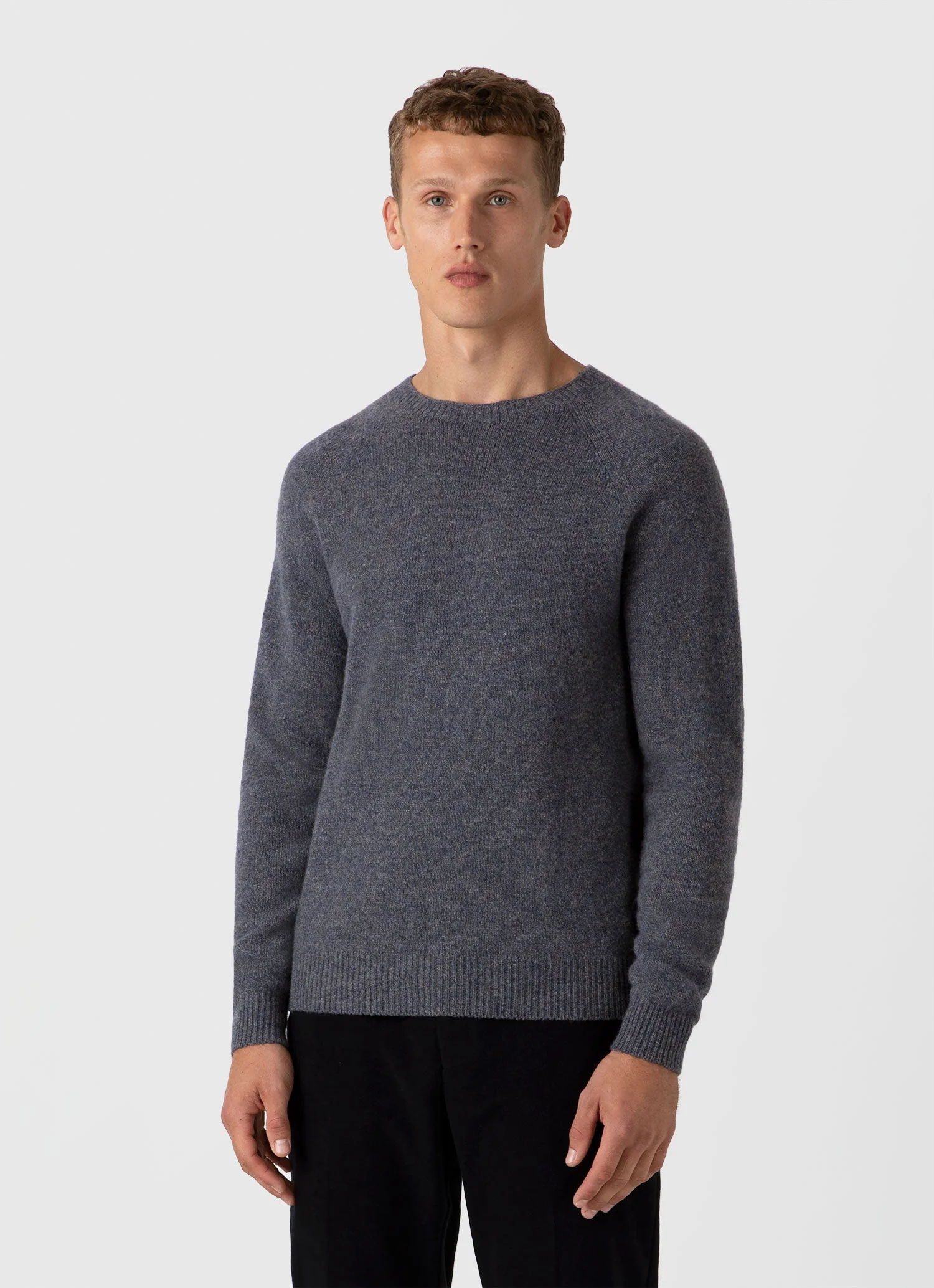 Men's Lambswool Crew Neck Jumper in Slate Blue Twist - Image 2