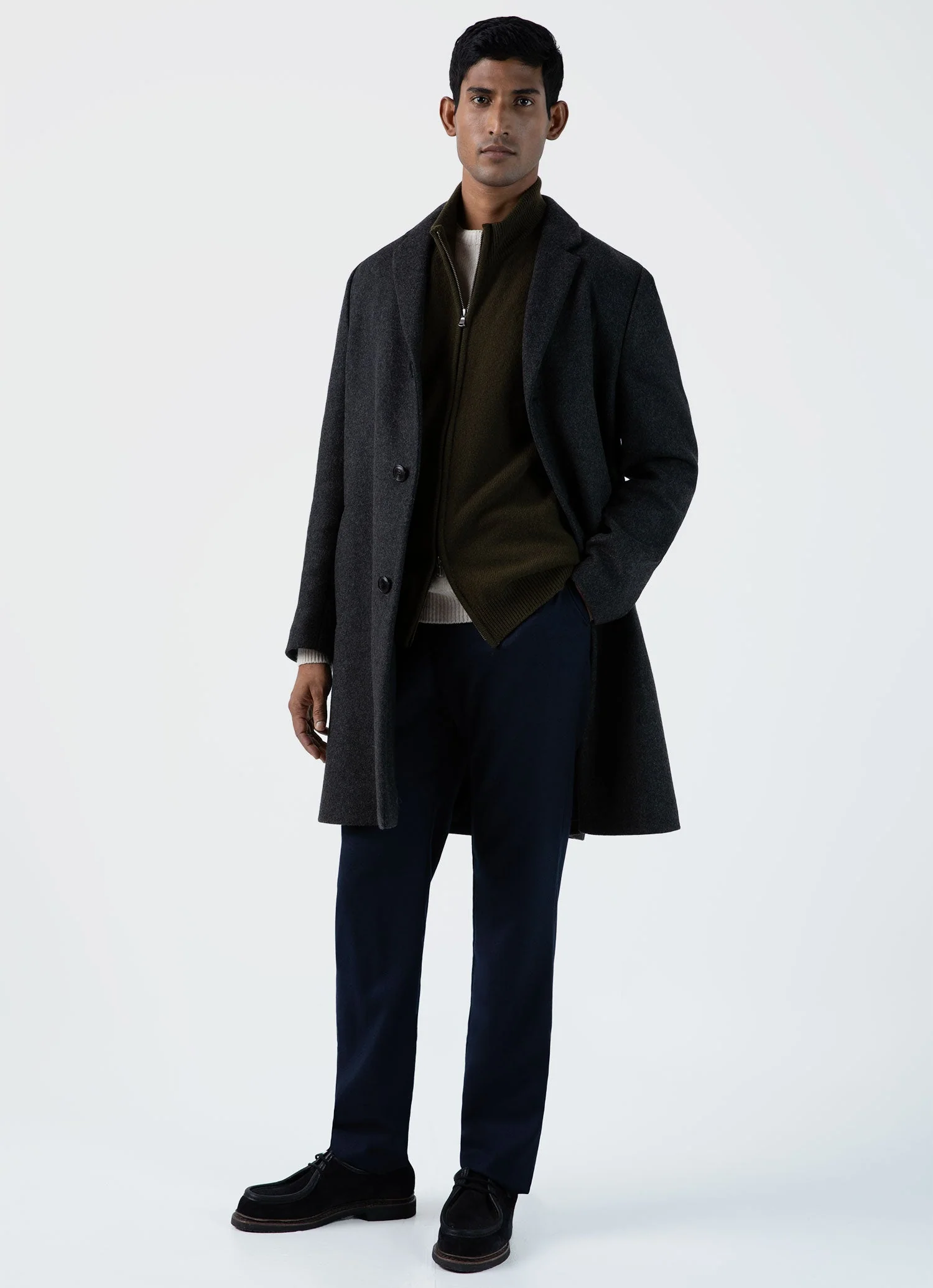 Men's Lambswool Gilet in Dark Olive - Image 3