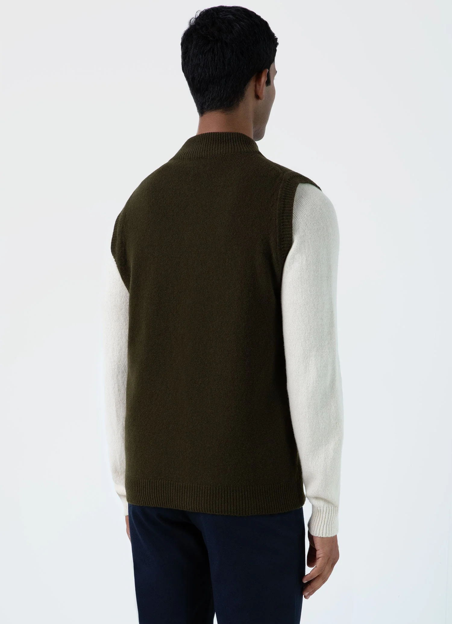 Men's Lambswool Gilet in Dark Olive - Image 5