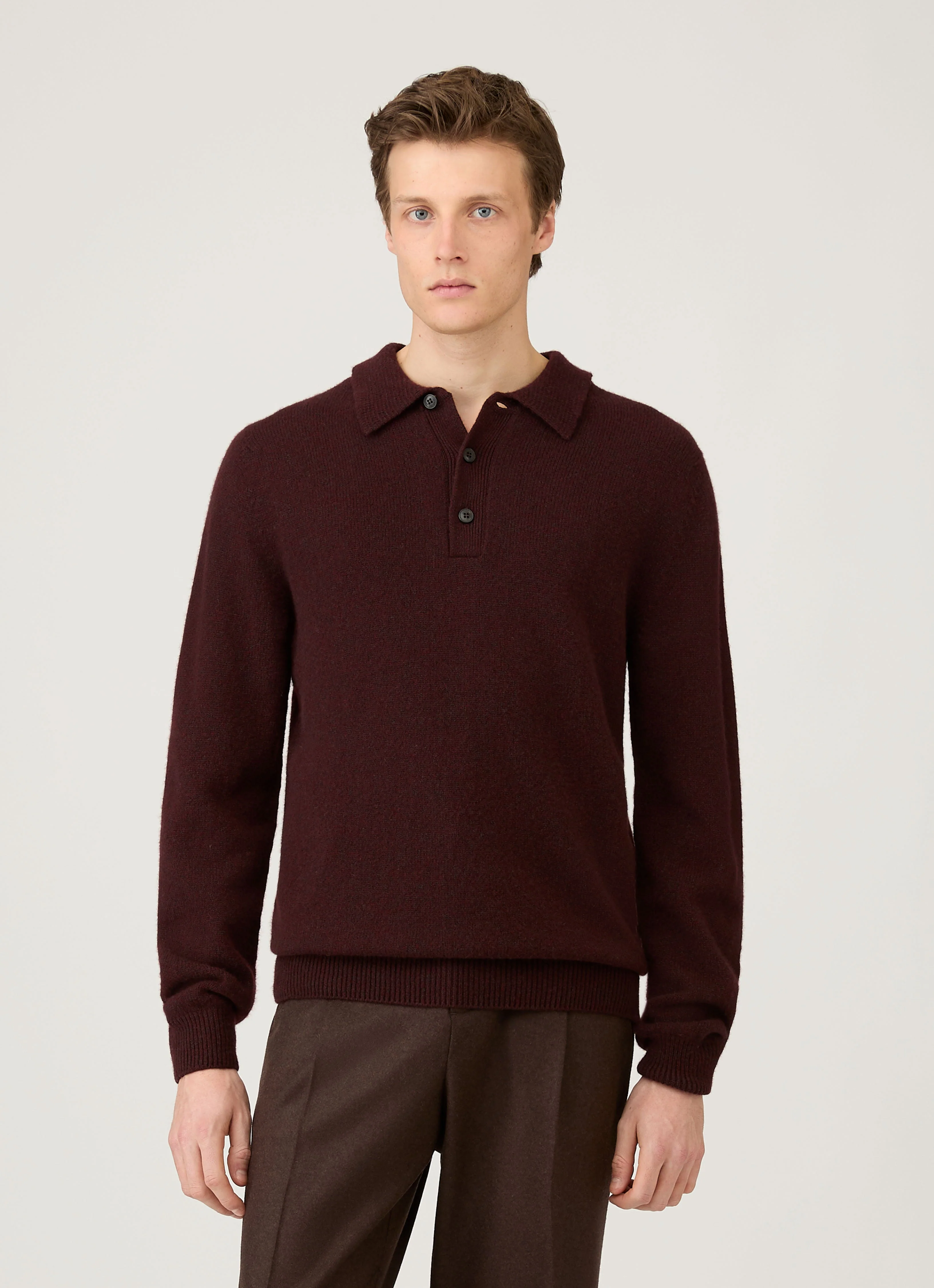 Men's Lambswool Knitted Polo Shirt in Bakelite Twist - Image 2