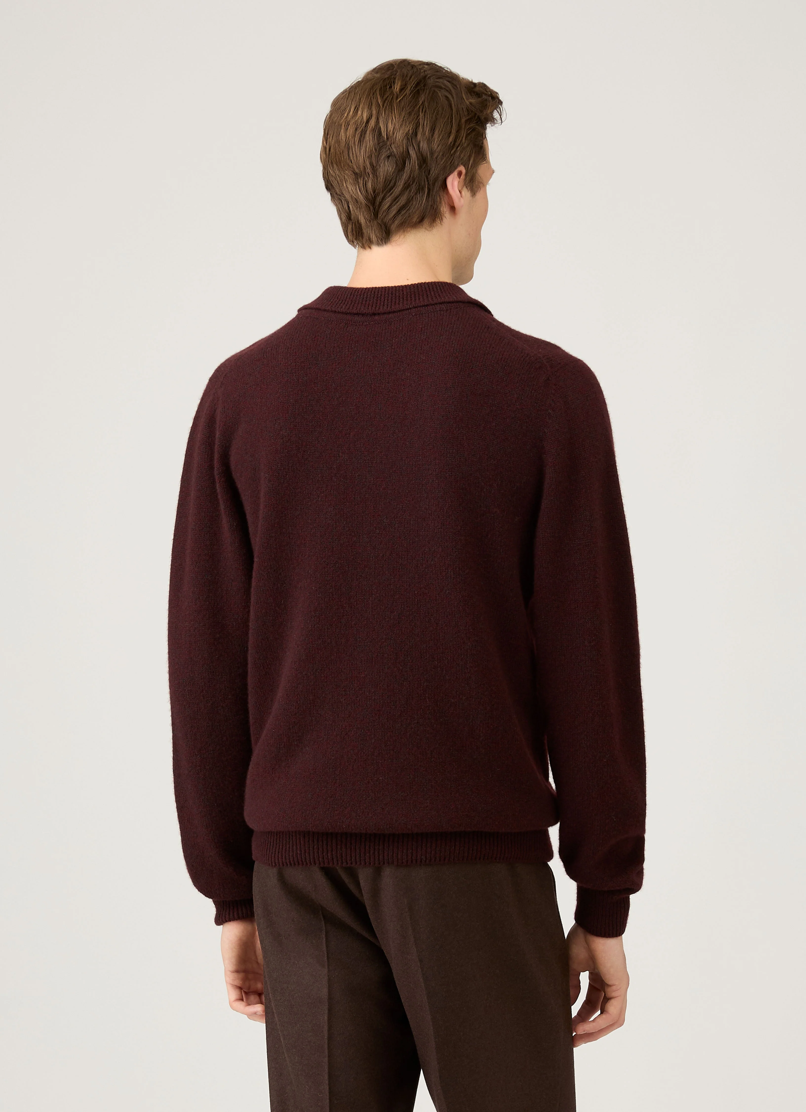 Men's Lambswool Knitted Polo Shirt in Bakelite Twist - Image 5