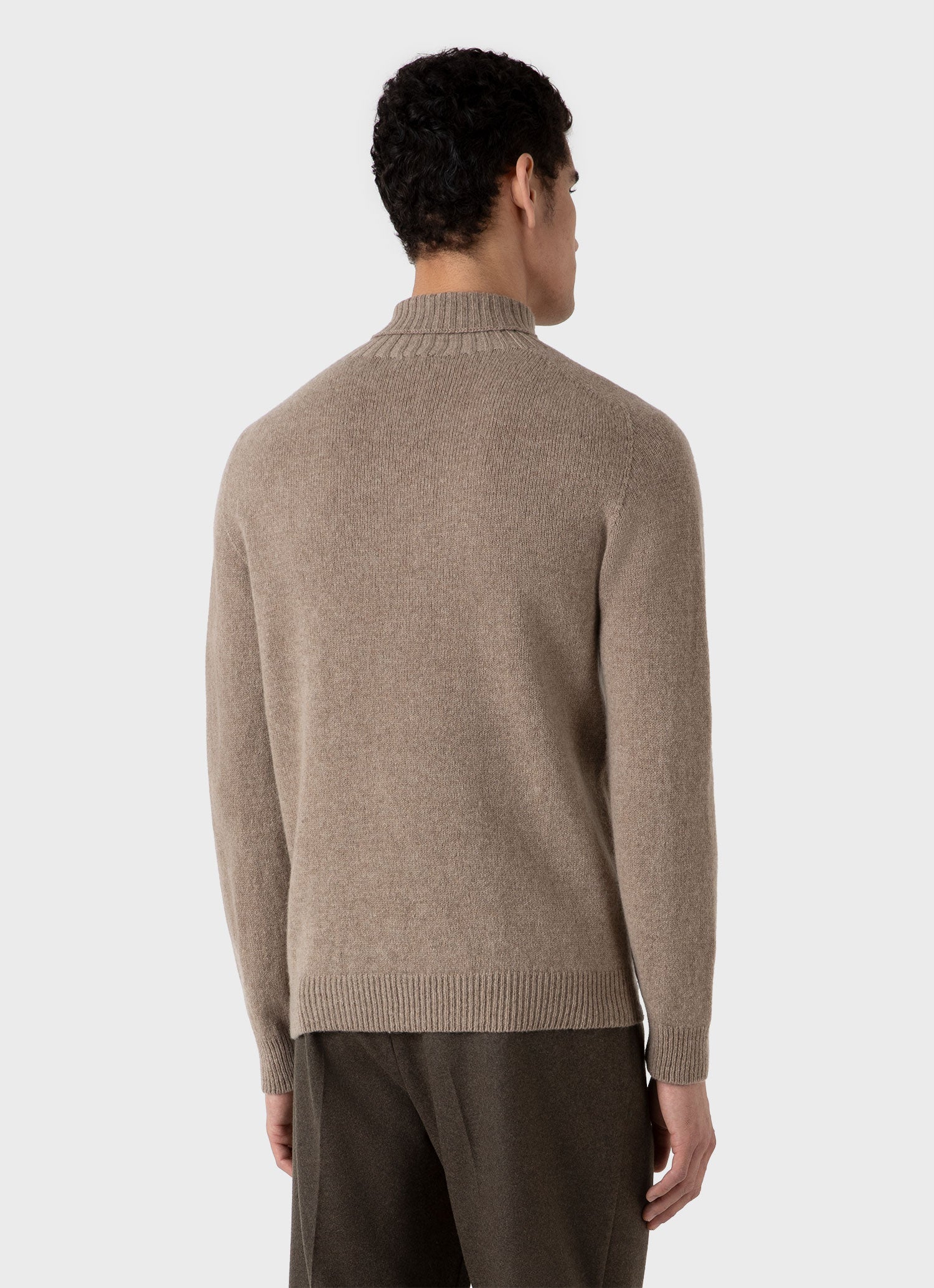 Men's Lambswool Roll Neck in Sandstone - Image 5