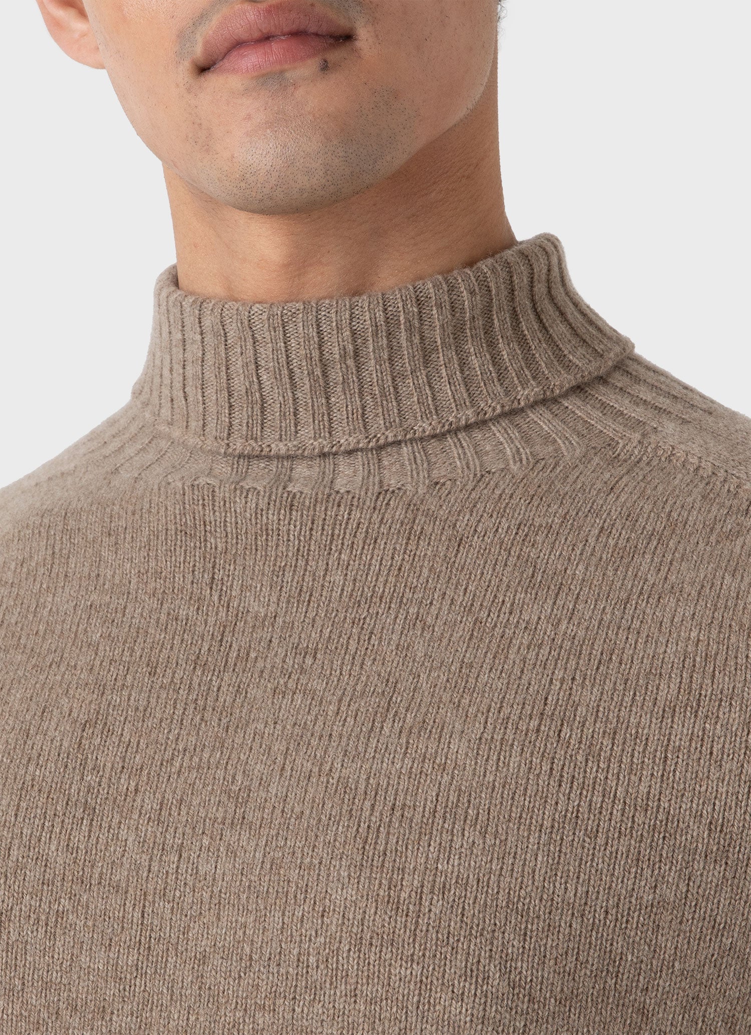 Men's Lambswool Roll Neck in Sandstone - Image 6