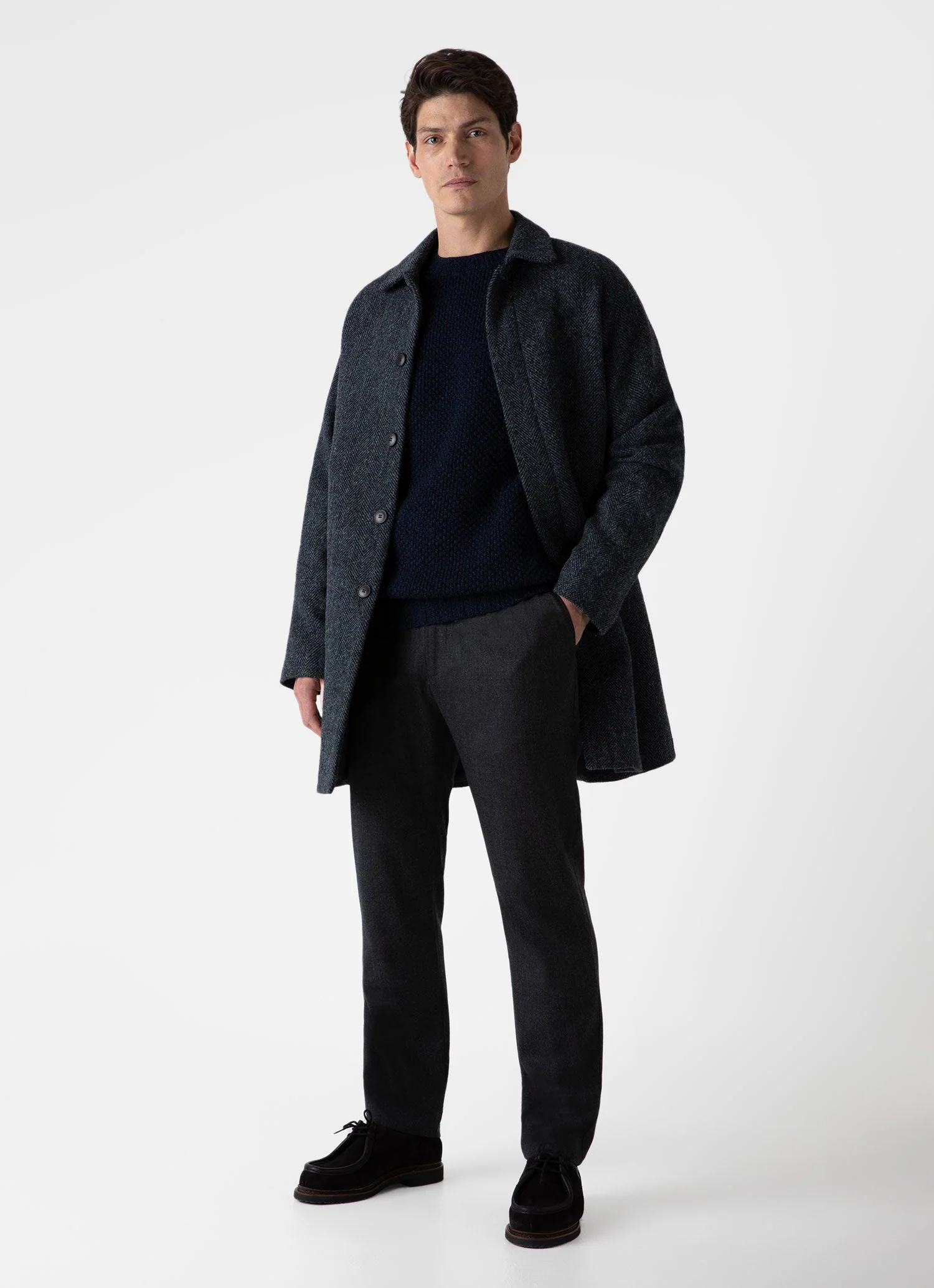 Men's Lambswool Textured Jumper in Bright Navy Twist - Image 3