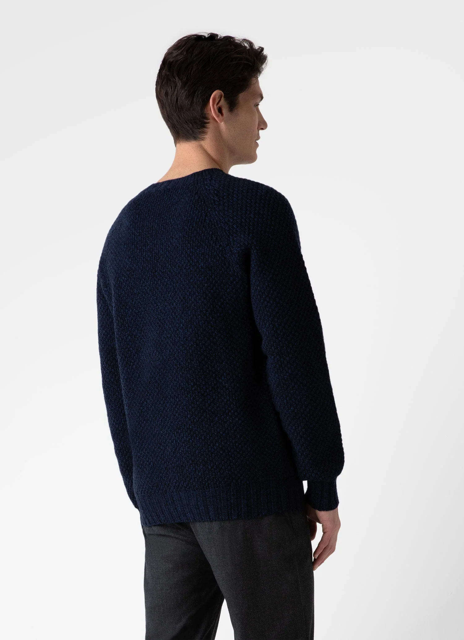 Men's Lambswool Textured Jumper in Bright Navy Twist - Image 4