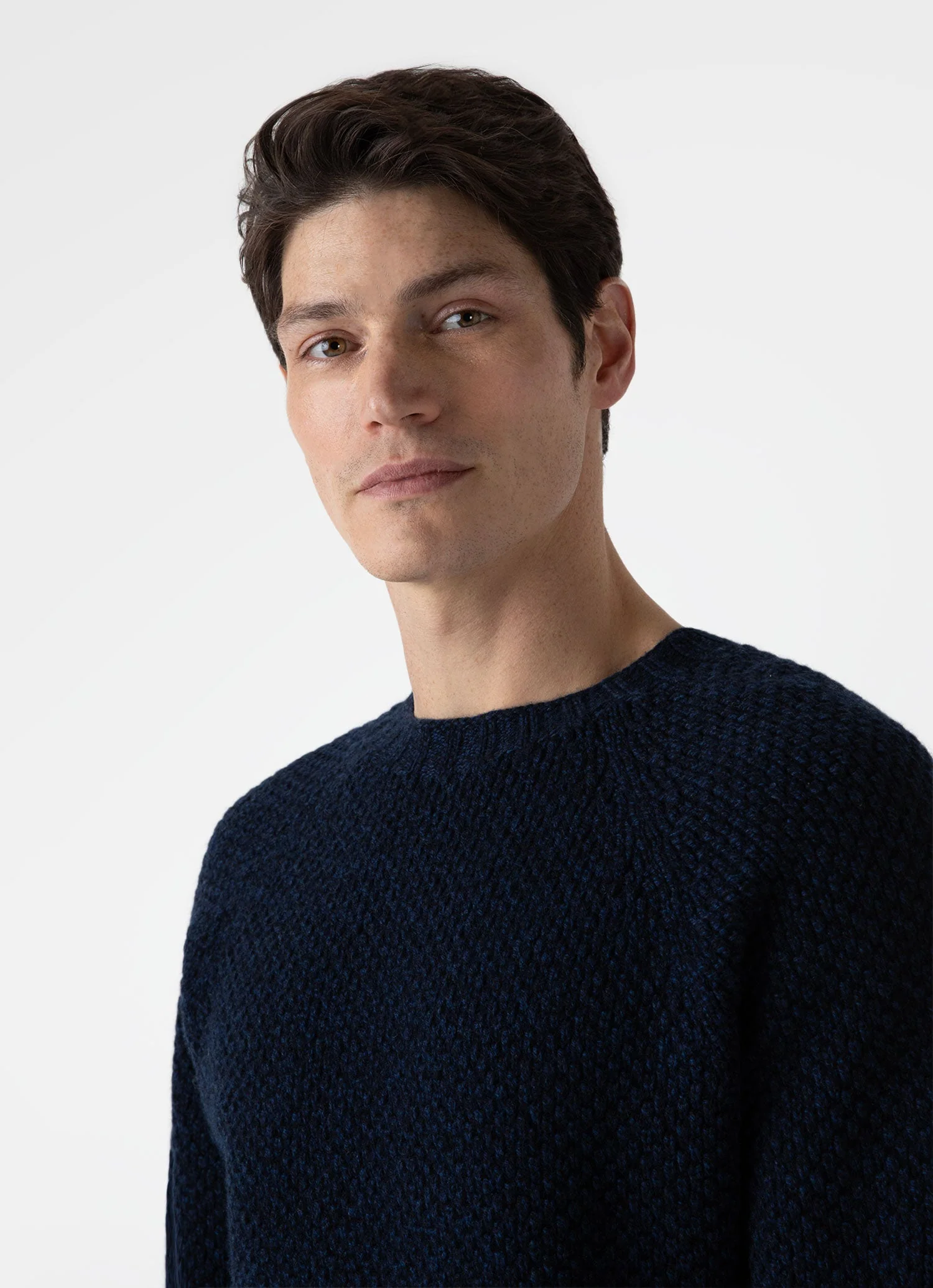 Men's Lambswool Textured Jumper in Bright Navy Twist - Image 5