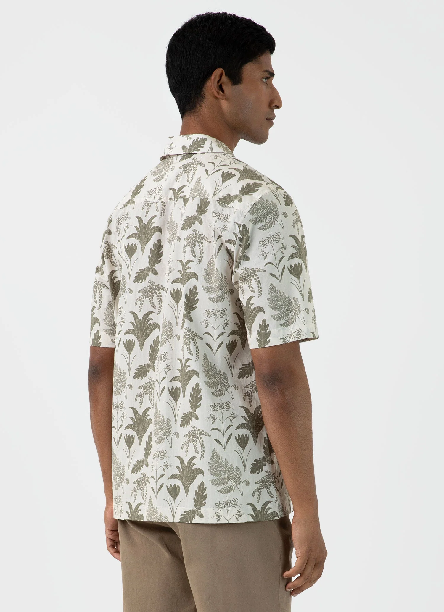 Men's Leaf Print Camp Collar Shirt in Ecru - Image 5
