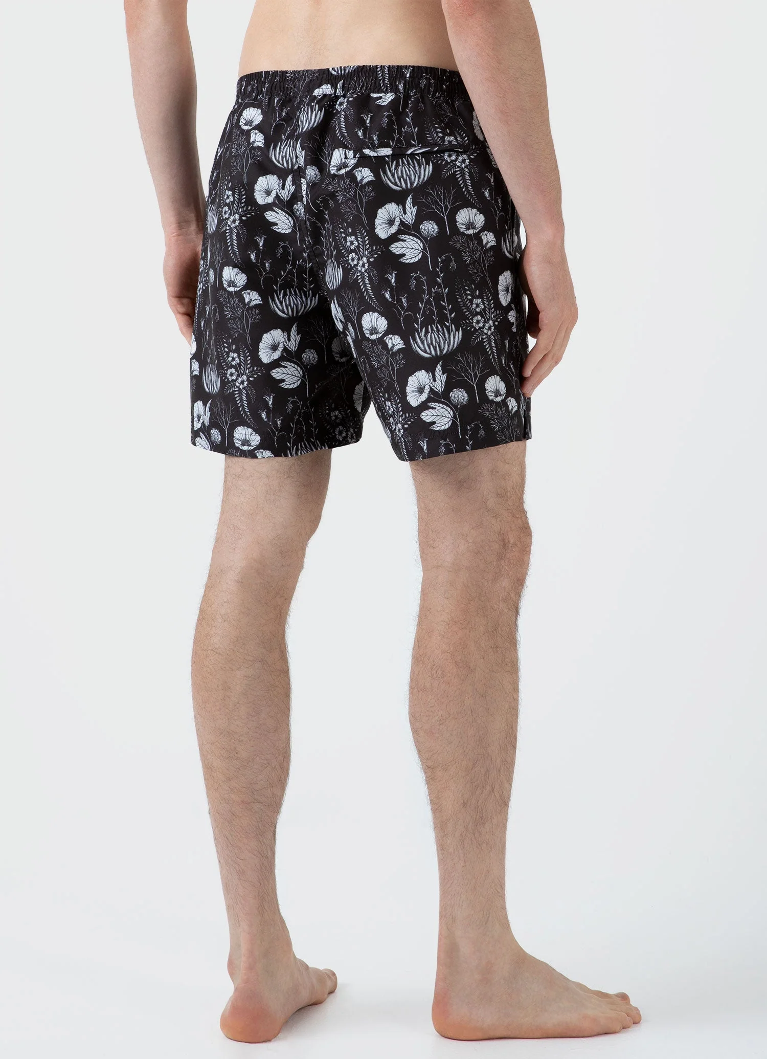 Men's Leaf Print Swim Short in Black - Image 5