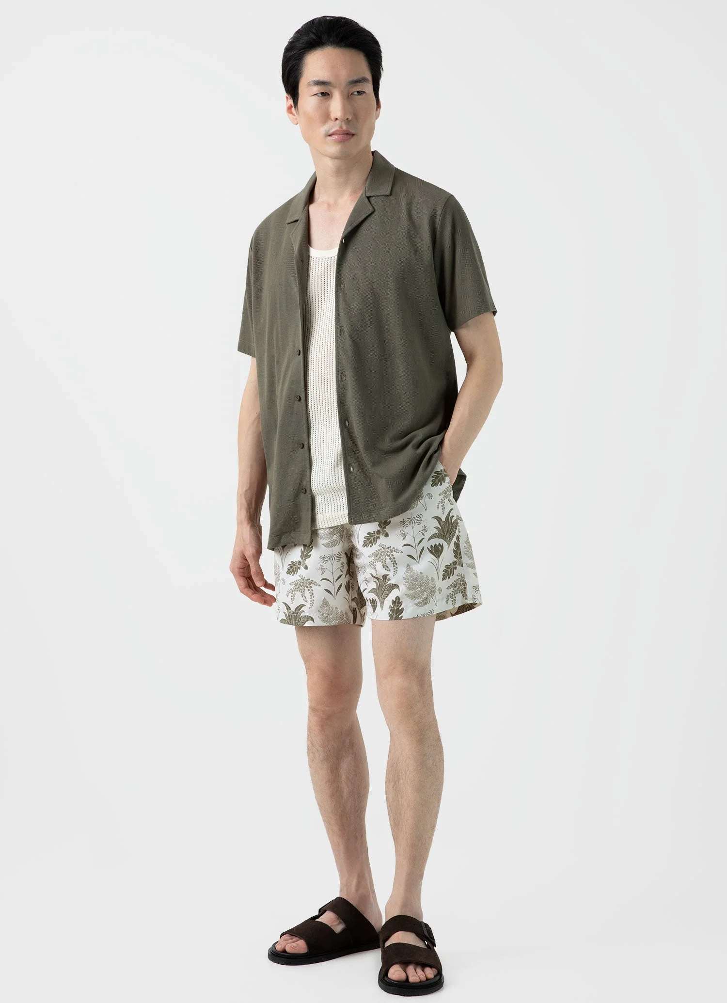 Men's Leaf Print Swim Short in Ecru - Image 2