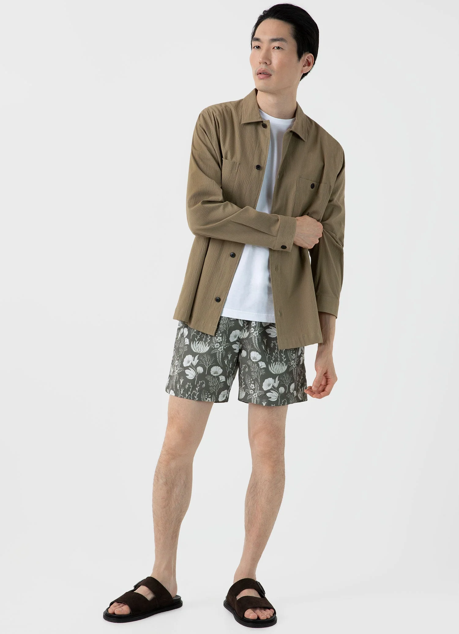 Men's Leaf Print Swim Short in Pale Khaki - Image 2