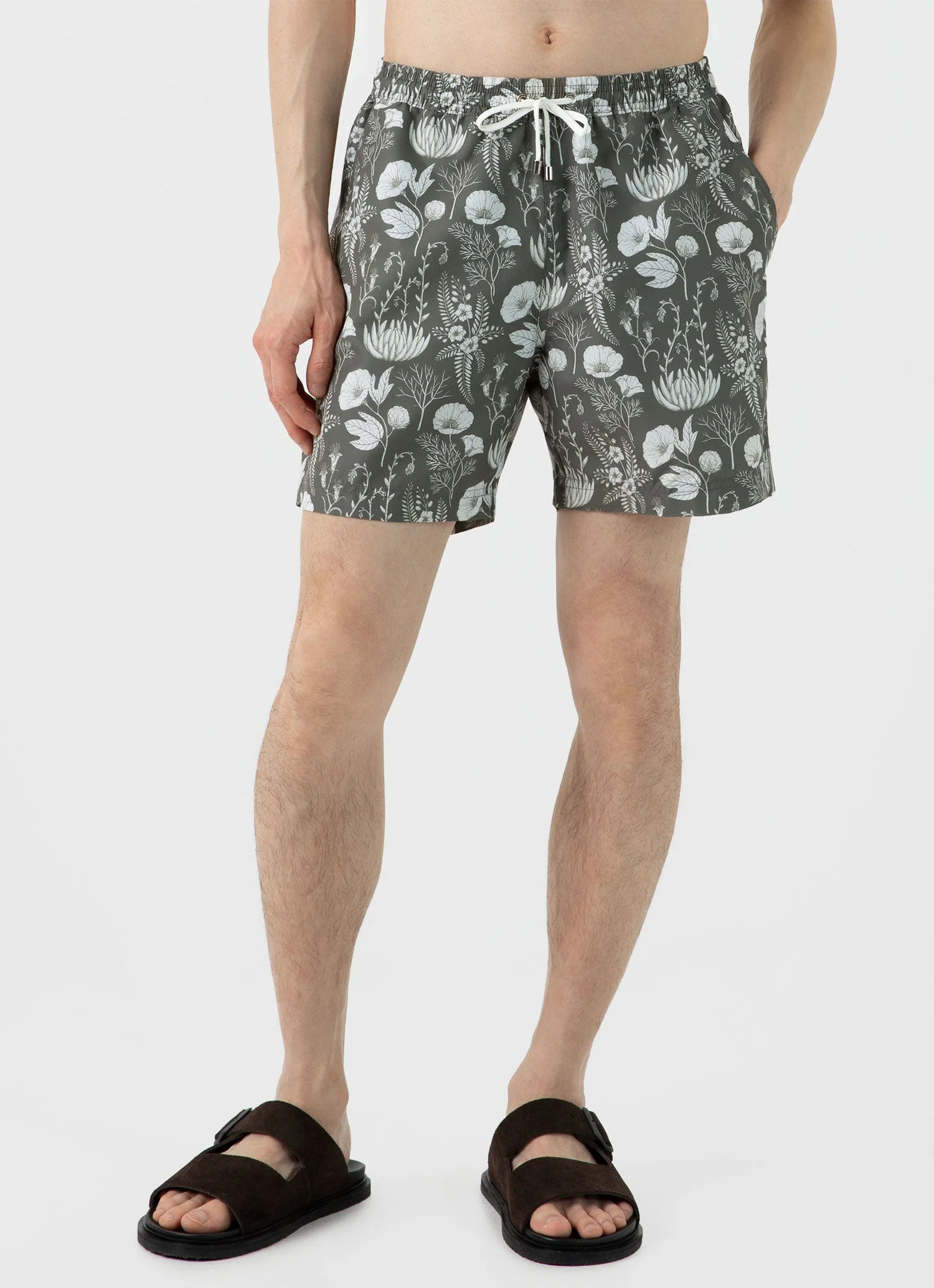 Men's Leaf Print Swim Short in Pale Khaki - Image 3