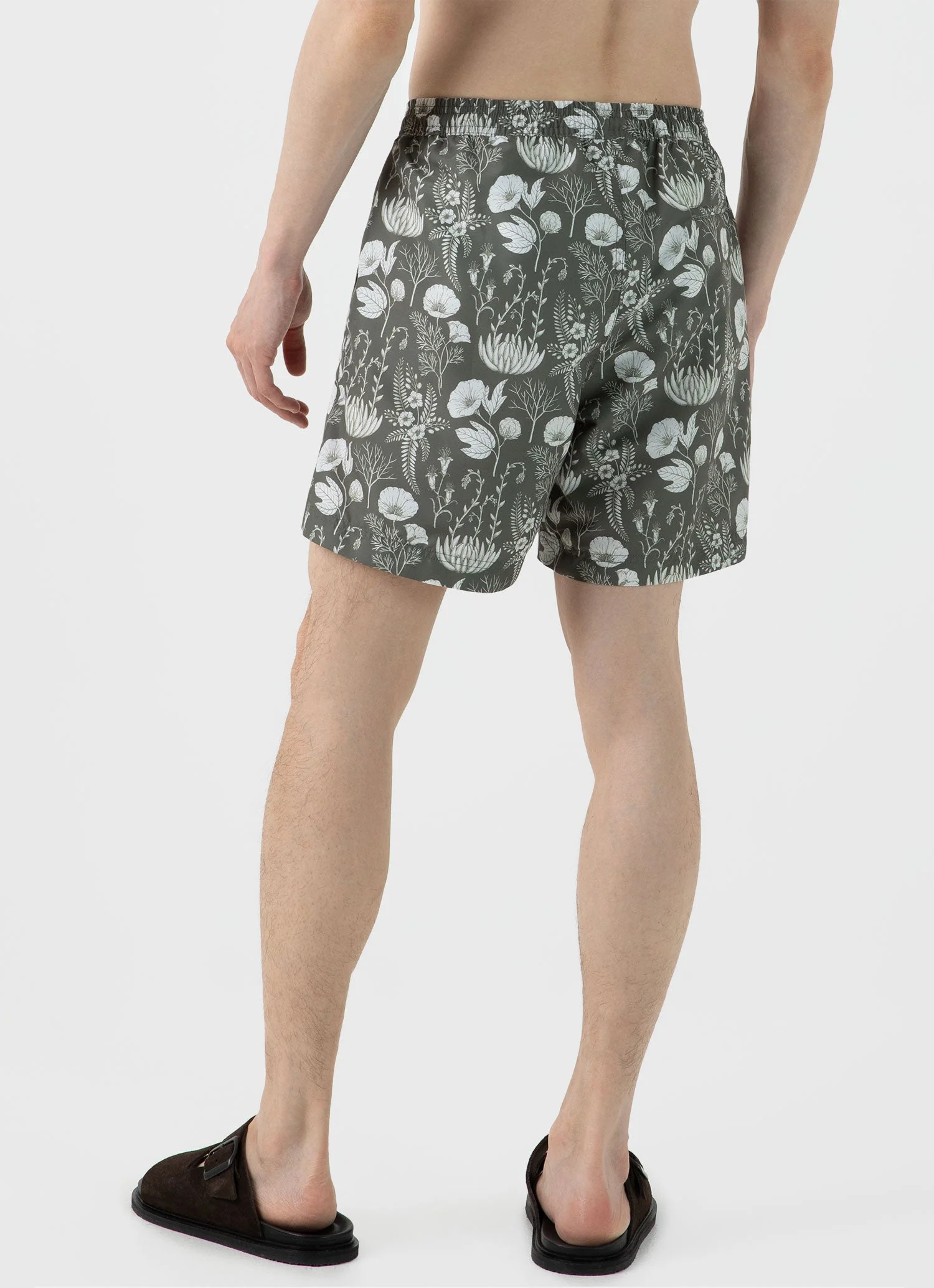 Men's Leaf Print Swim Short in Pale Khaki - Image 5